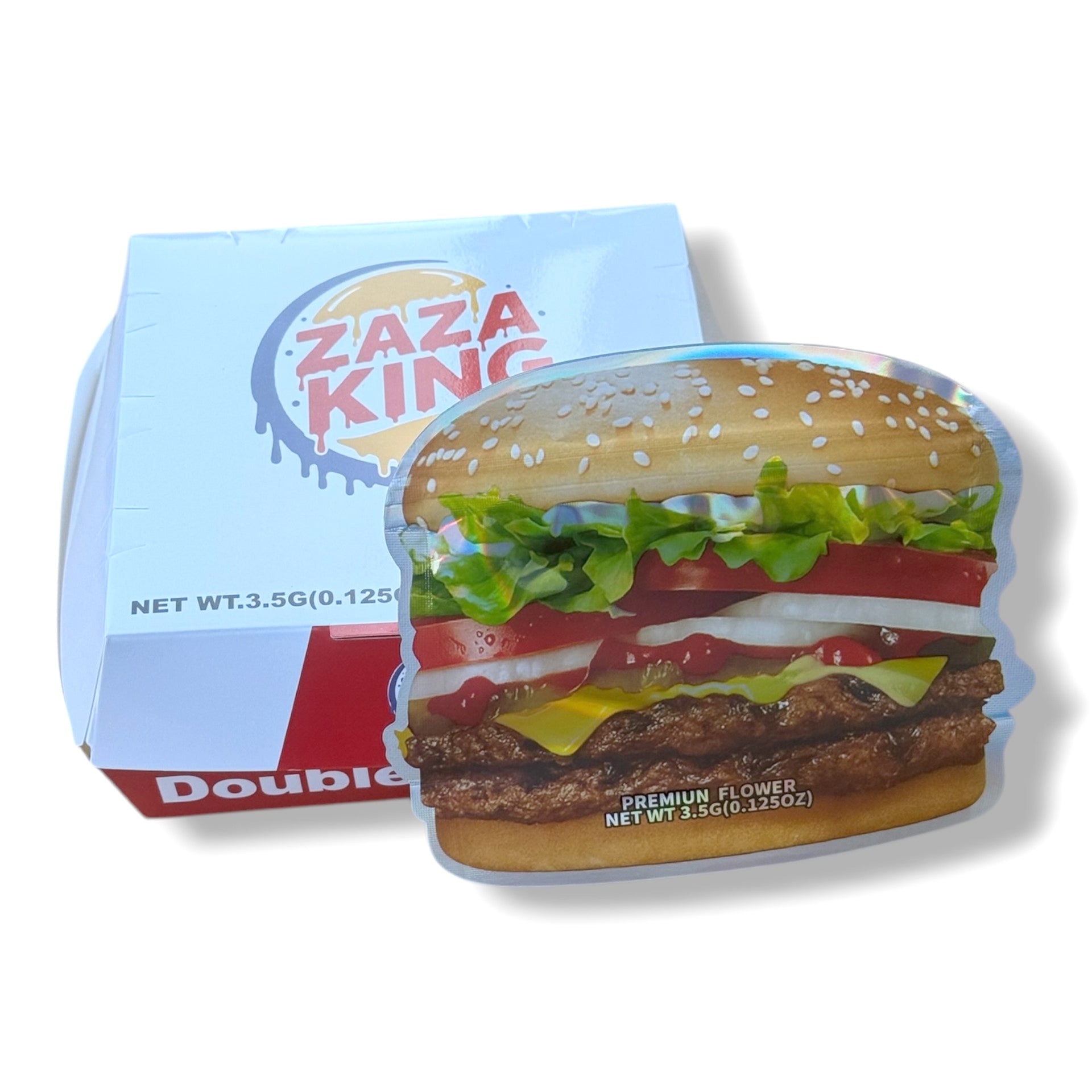 ZAZA KING Double Zooper Mylar Bags with Boxes 3.5g Box Packaging burger box