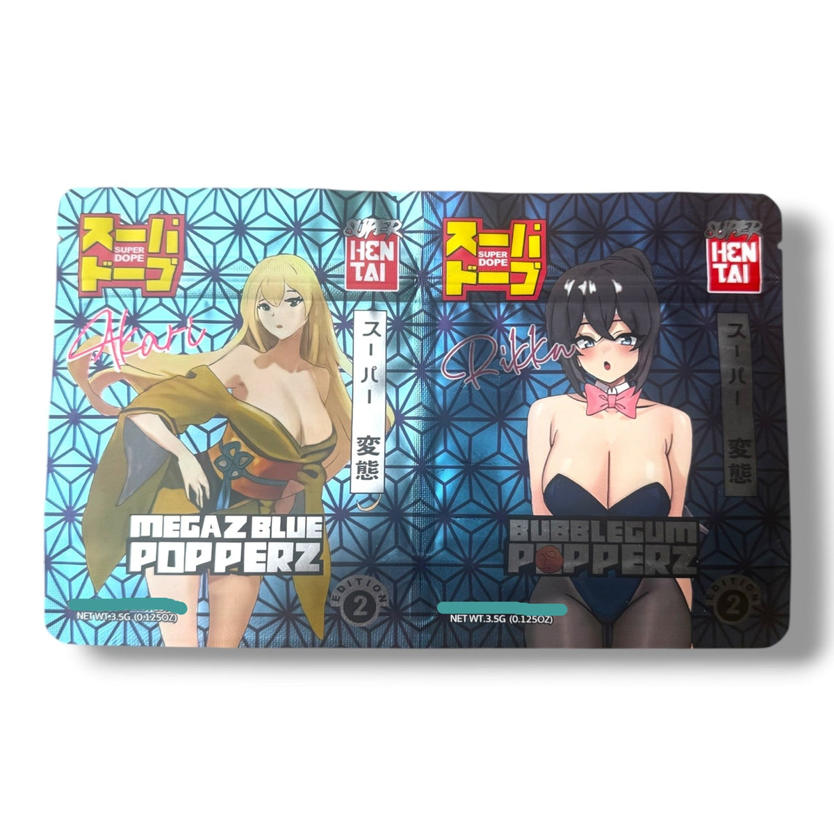 Super Dope Rikka Mega Z Blue Popperz Double Mylar Bag 3.5 Grams total 7Gram bags