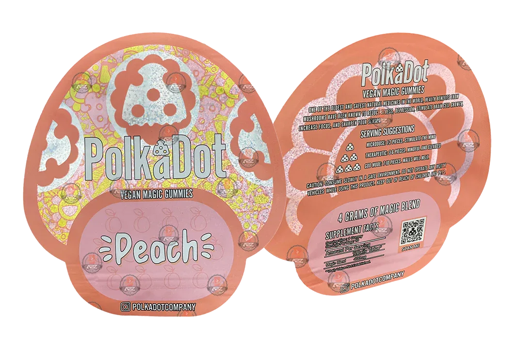 Polkadot Gummies Peach Mylar bags 3.5g (Empty Bag-Packaging only) - Black Unicorn Hub