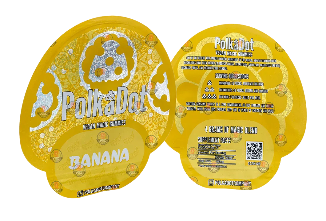 Polkadot Gummies Banana Mylar bags 3.5g (Empty Bag-Packaging only) - Black Unicorn Hub