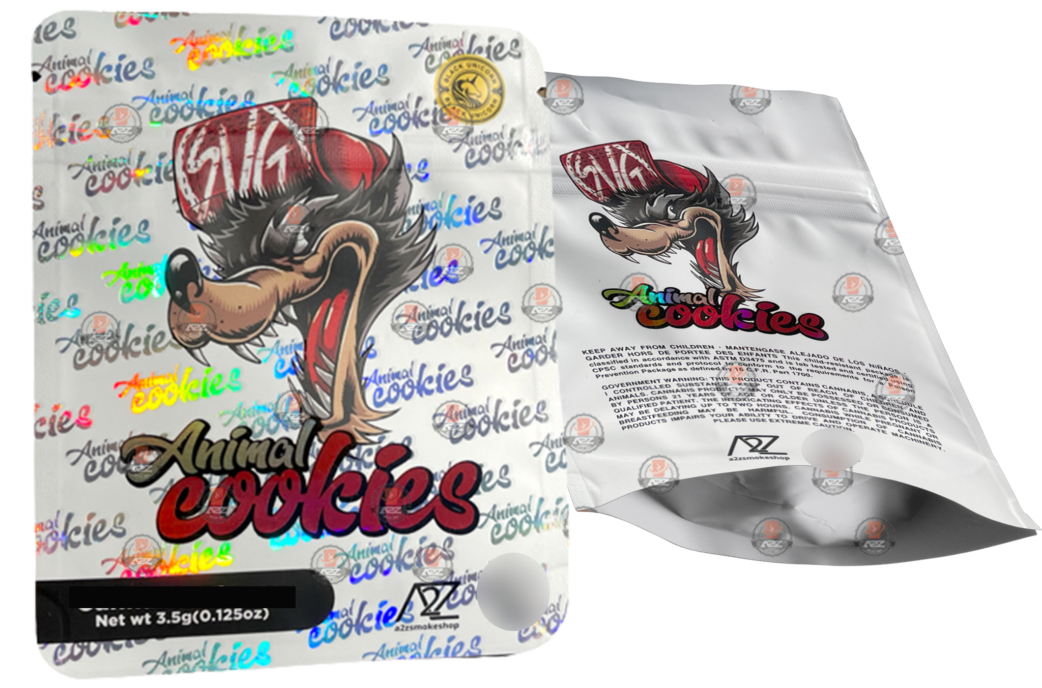 Black Unicorn - Animal Cookies Holographic Mylar bag 3.5g For Flower