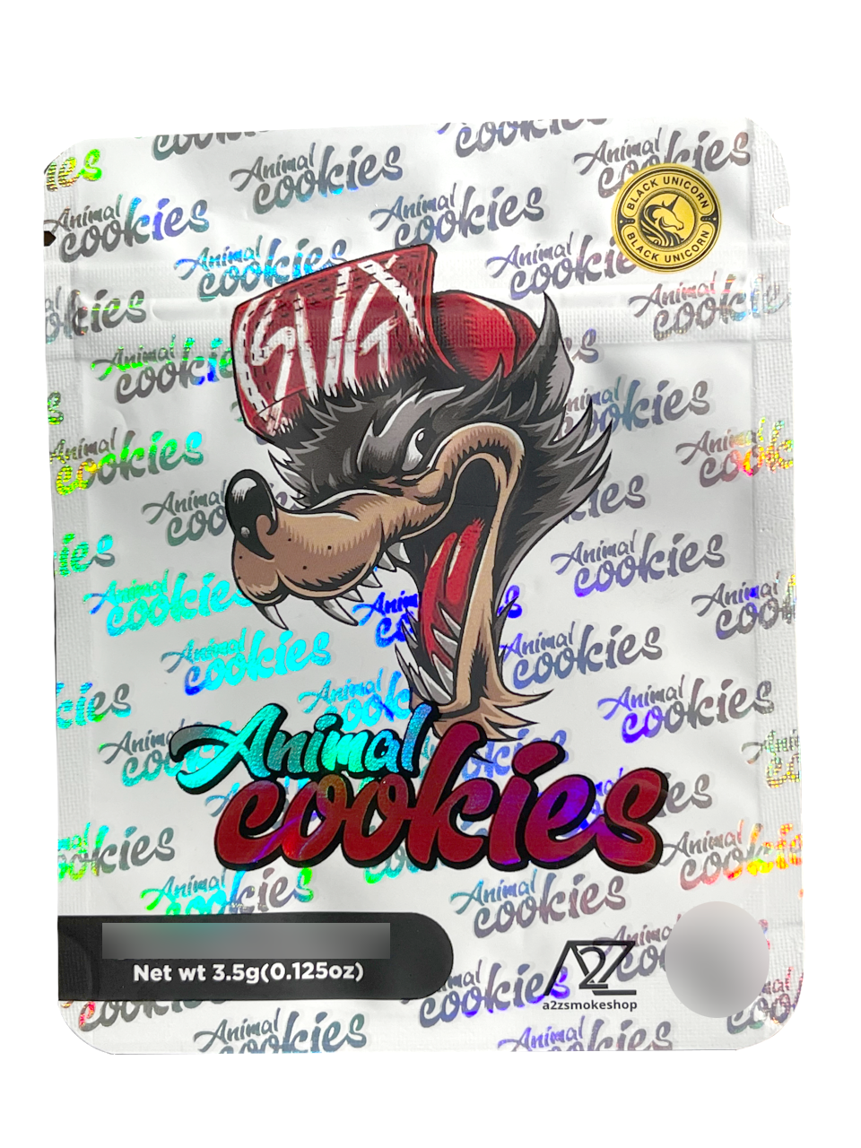 Black Unicorn - Animal Cookies Holographic Mylar bag 3.5g For Flower