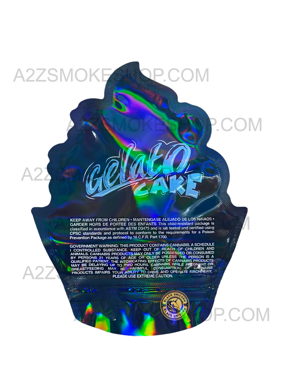 Black Unicorn Gelato Cake cut out Holographic Mylar bag 3.5g