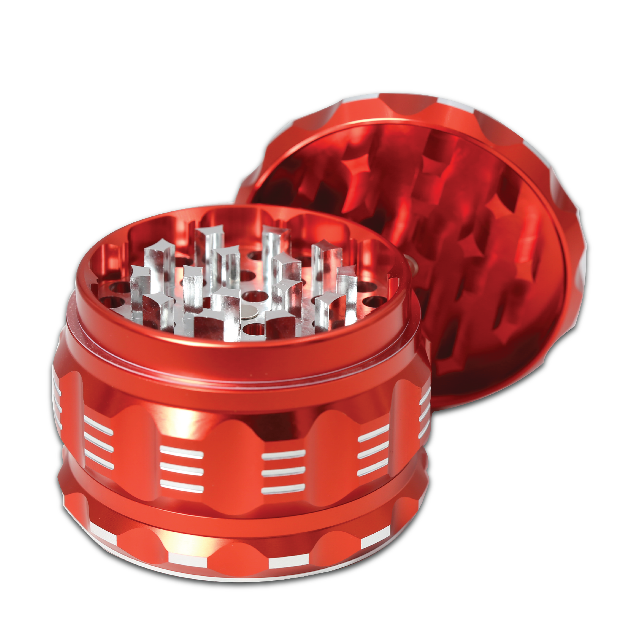 Black Unicorn Grinder with Pollen Catcher. Large 4 Piece, 2.5" Aluminum (Red)