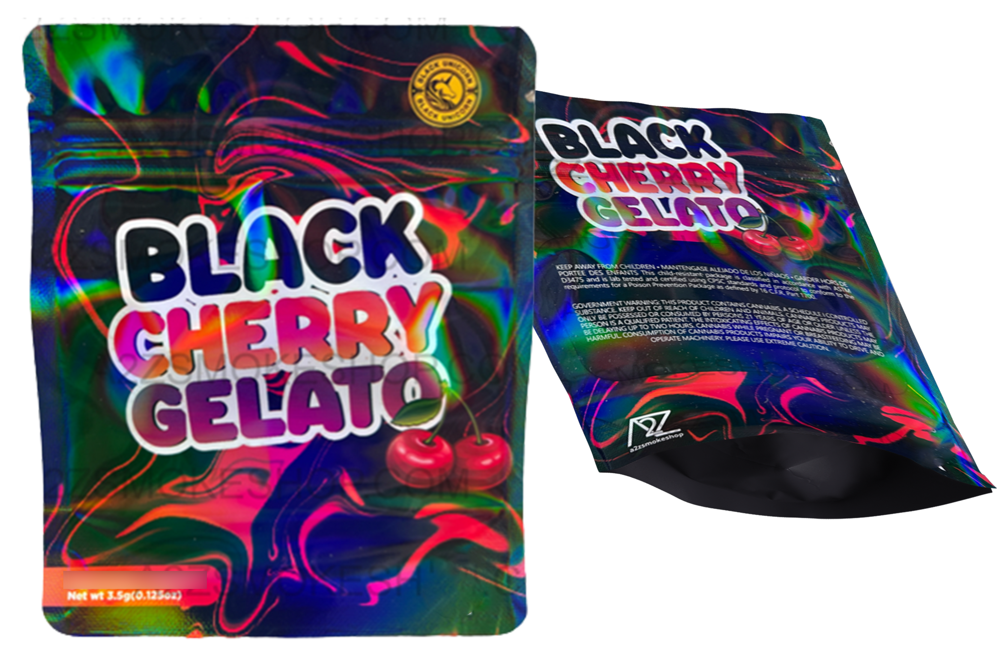Black Unicorn-Black Cherry Gelato Holographic Mylar bag 3.5g