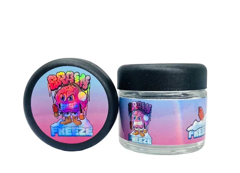 Brain Freeze 3.5g Glass Jars with Holographic Stickers - Black Unicorn Hub