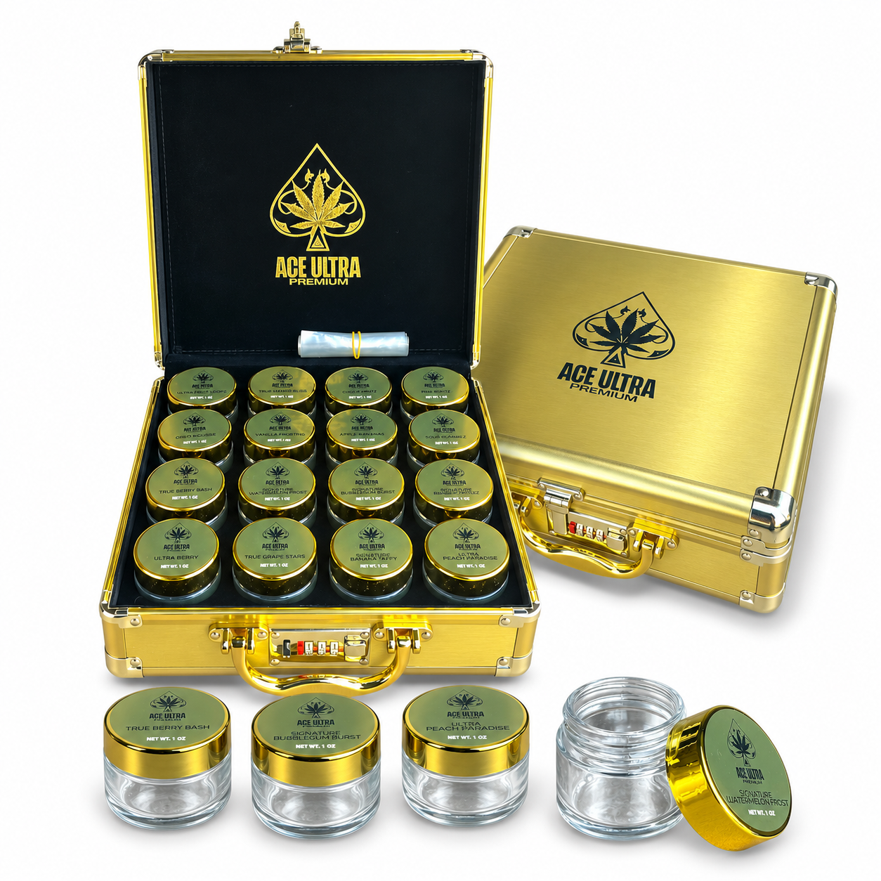 Whole Melt Passport Edition 1oz Glass Jars - Varity Pack 16 Strains in box Empty Jars (Copy)