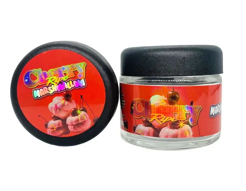 Cherry Ripe Marshmallow 3.5g Glass Jars with Holographic Stickers - Black Unicorn Hub