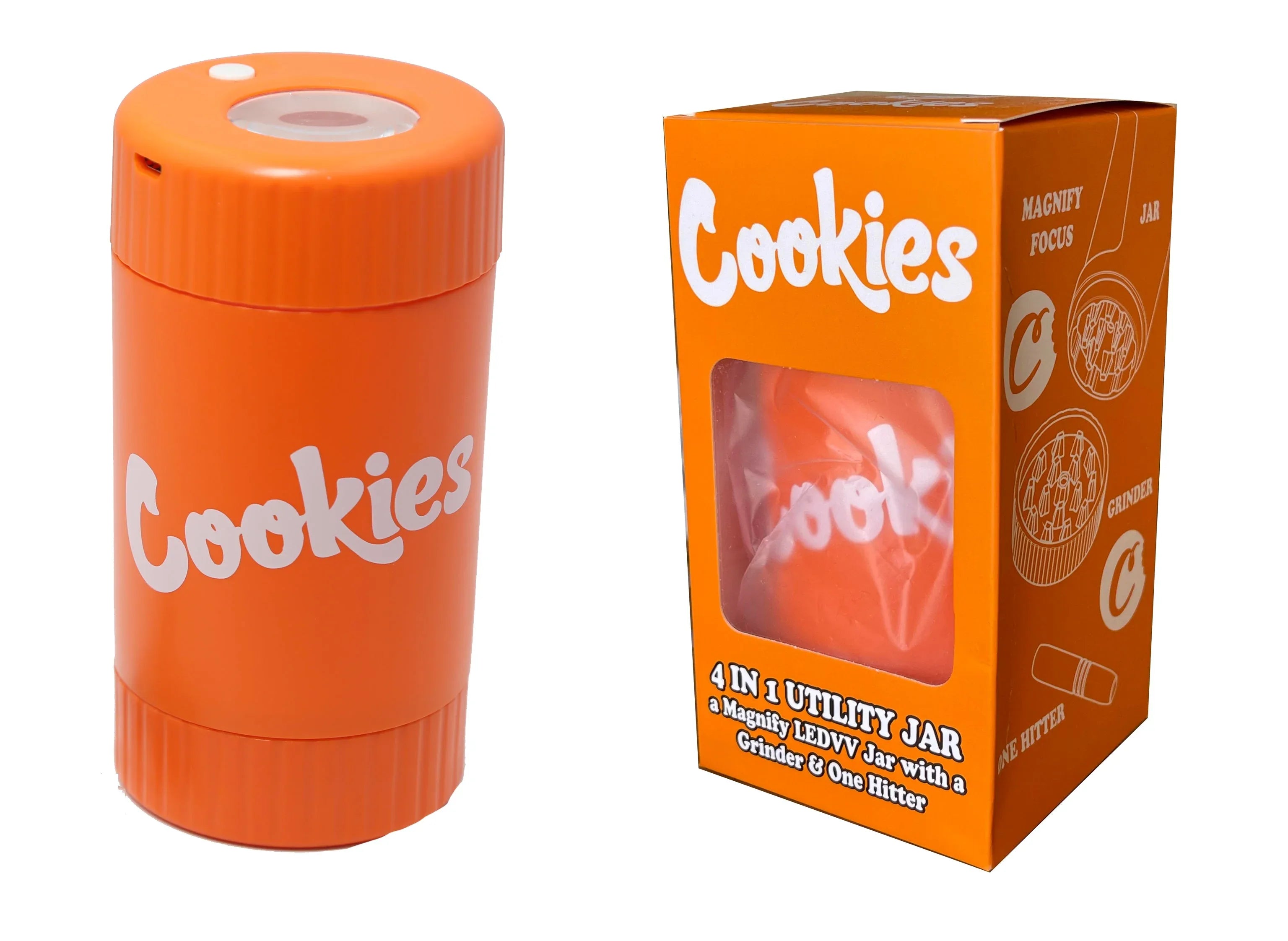 Cookies Mag Jar with Grinder -Airtight storage stash container led magnifying jar(Orange) - Black Unicorn Hub