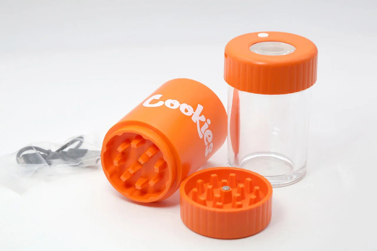 Cookies Mag Jar with Grinder -Airtight storage stash container led magnifying jar(Orange) - Black Unicorn Hub