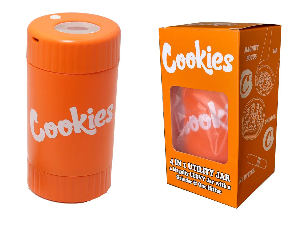 Cookies Mag Jar with Grinder -Airtight storage stash container led magnifying jar(Orange) - Black Unicorn Hub