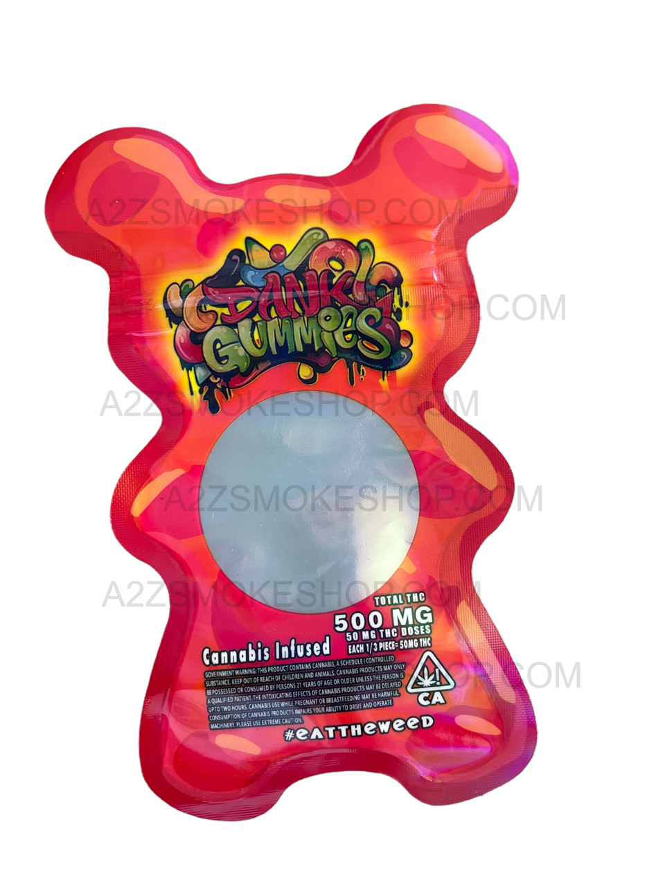Dank Gummies Cut out 500mg Mylar Bag With window Red- Packaging Only