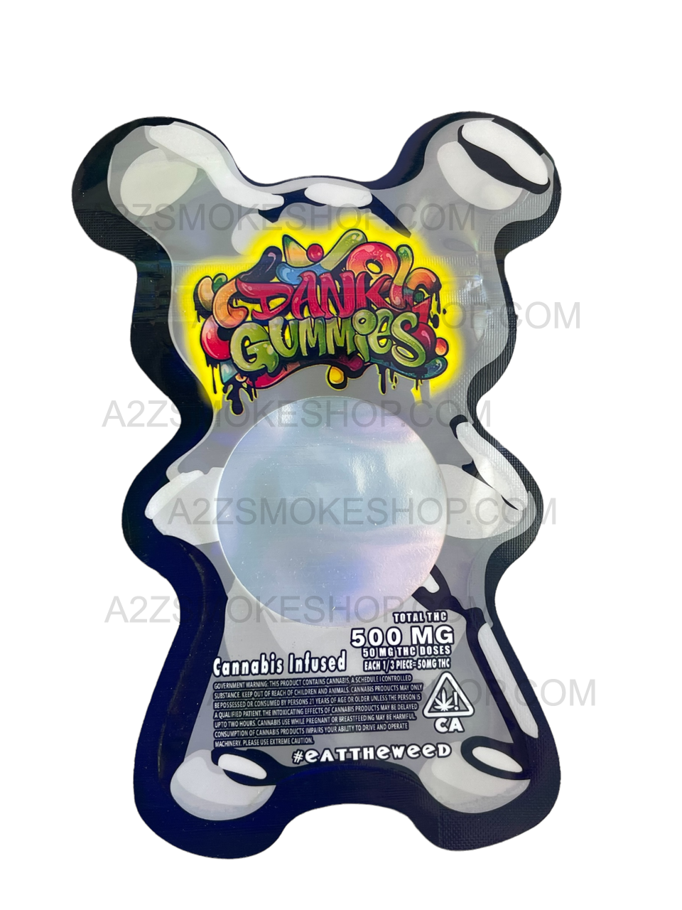 Dank Gummies Cut out 500mg Mylar Bag With window Silver - Packaging Only