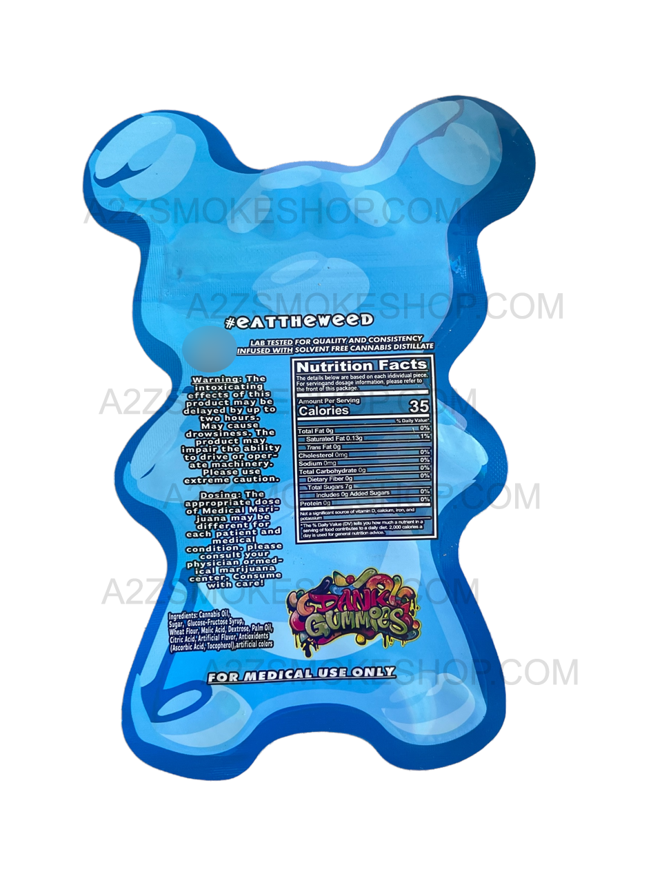 Dank Gummies Cut out 500mg Mylar Bag with window Blue - Packaging Only