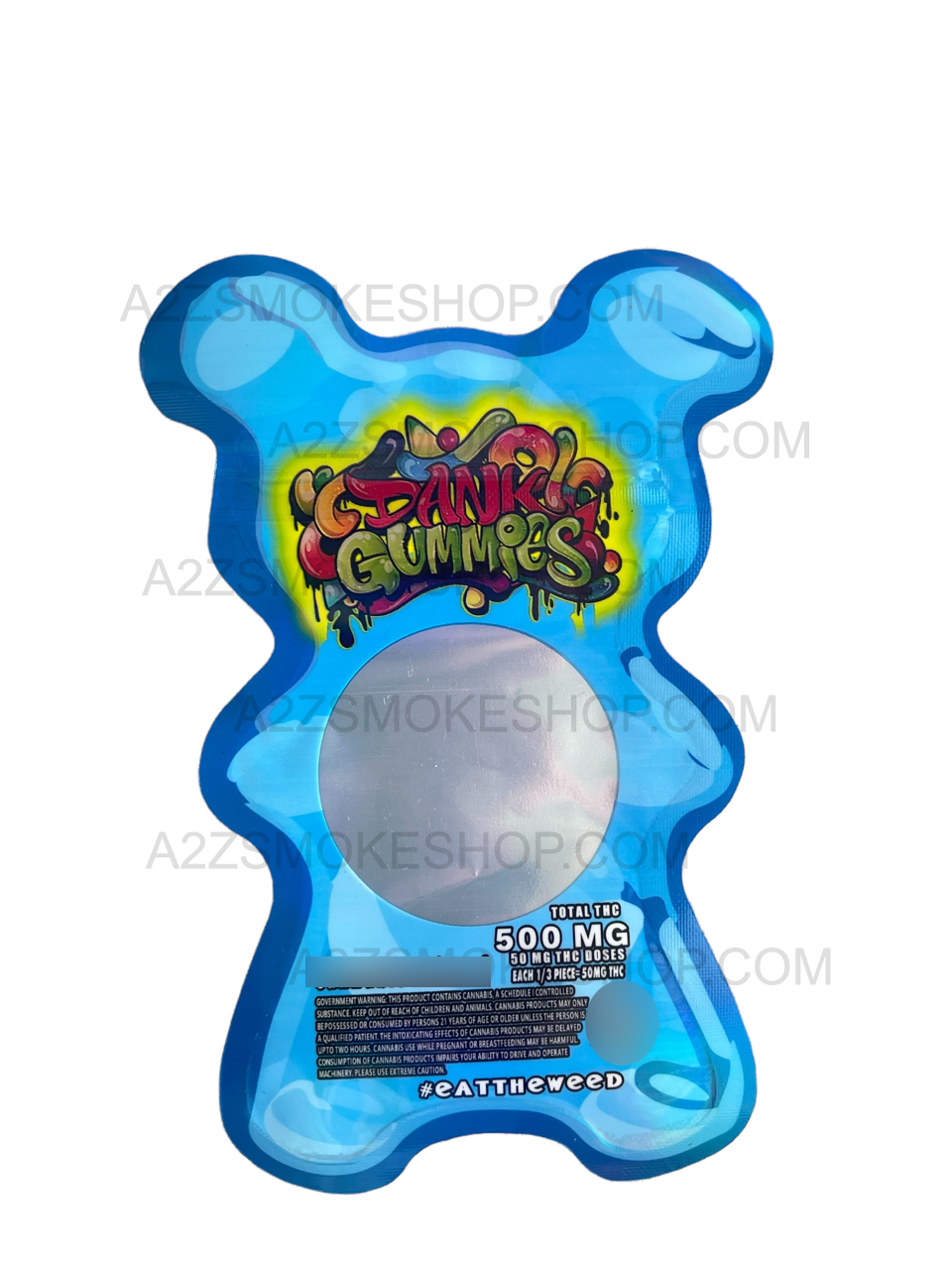 Dank Gummies Cut out 500mg Mylar Bag with window Blue - Packaging Only