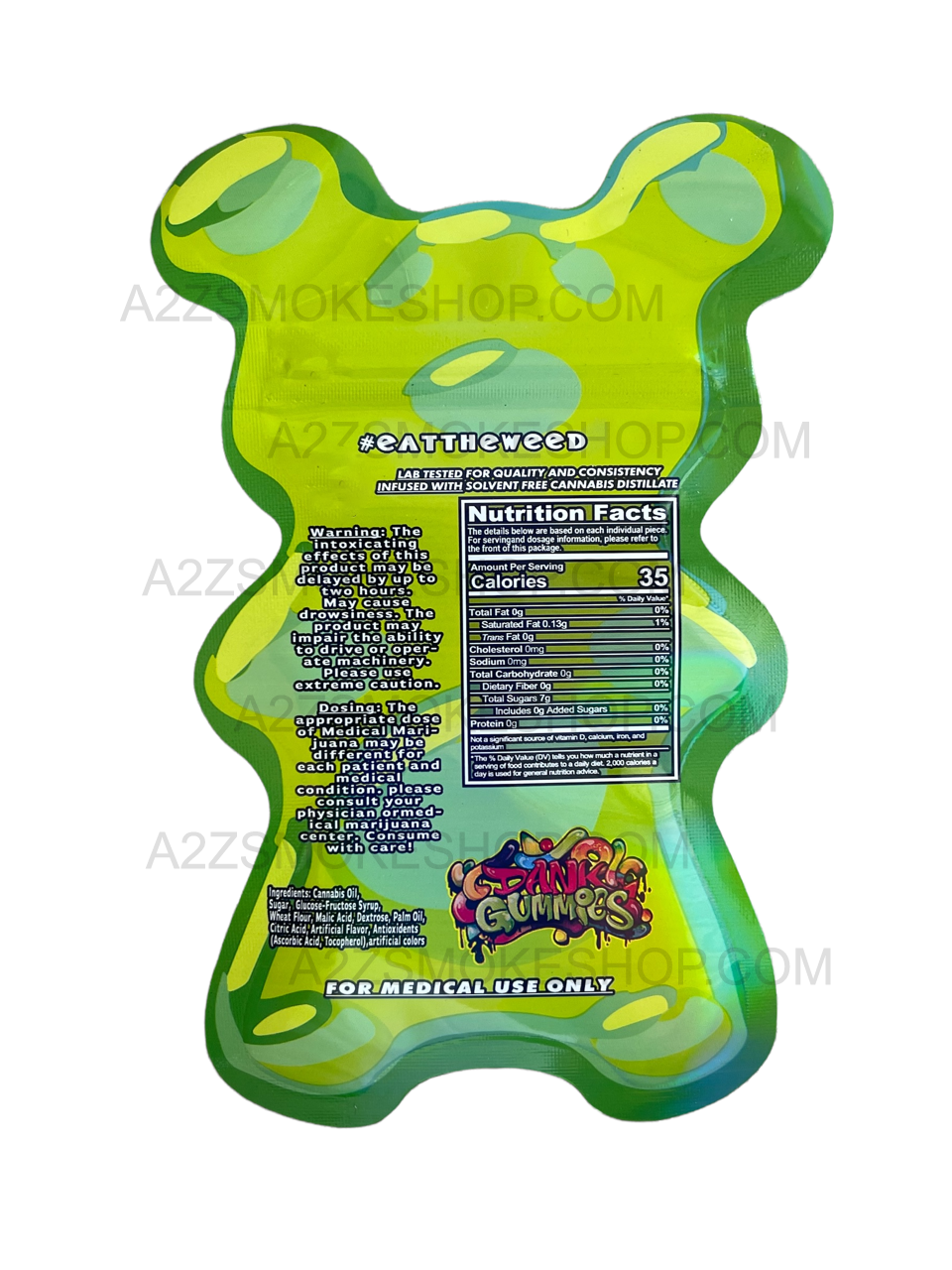 Dank Gummies Cut out 500mg Mylar Bag with window Green- Packaging Only
