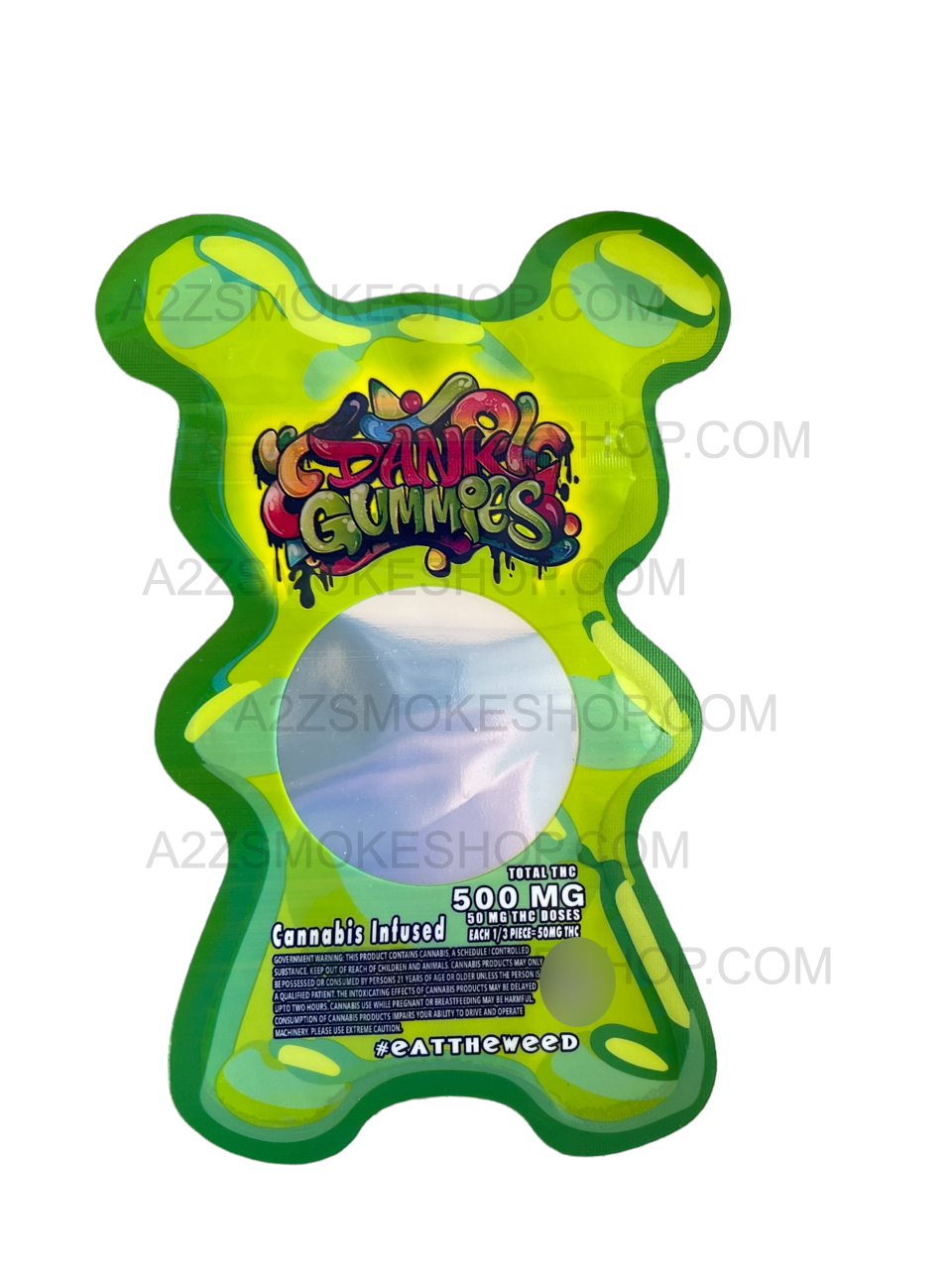 Dank Gummies Cut out 500mg Mylar Bag with window Green- Packaging Only