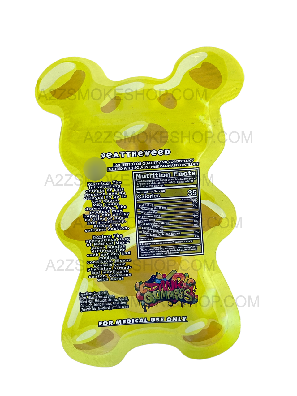 Dank Gummies Cut out 500mg Mylar Bag with window Yellow- Packaging Only