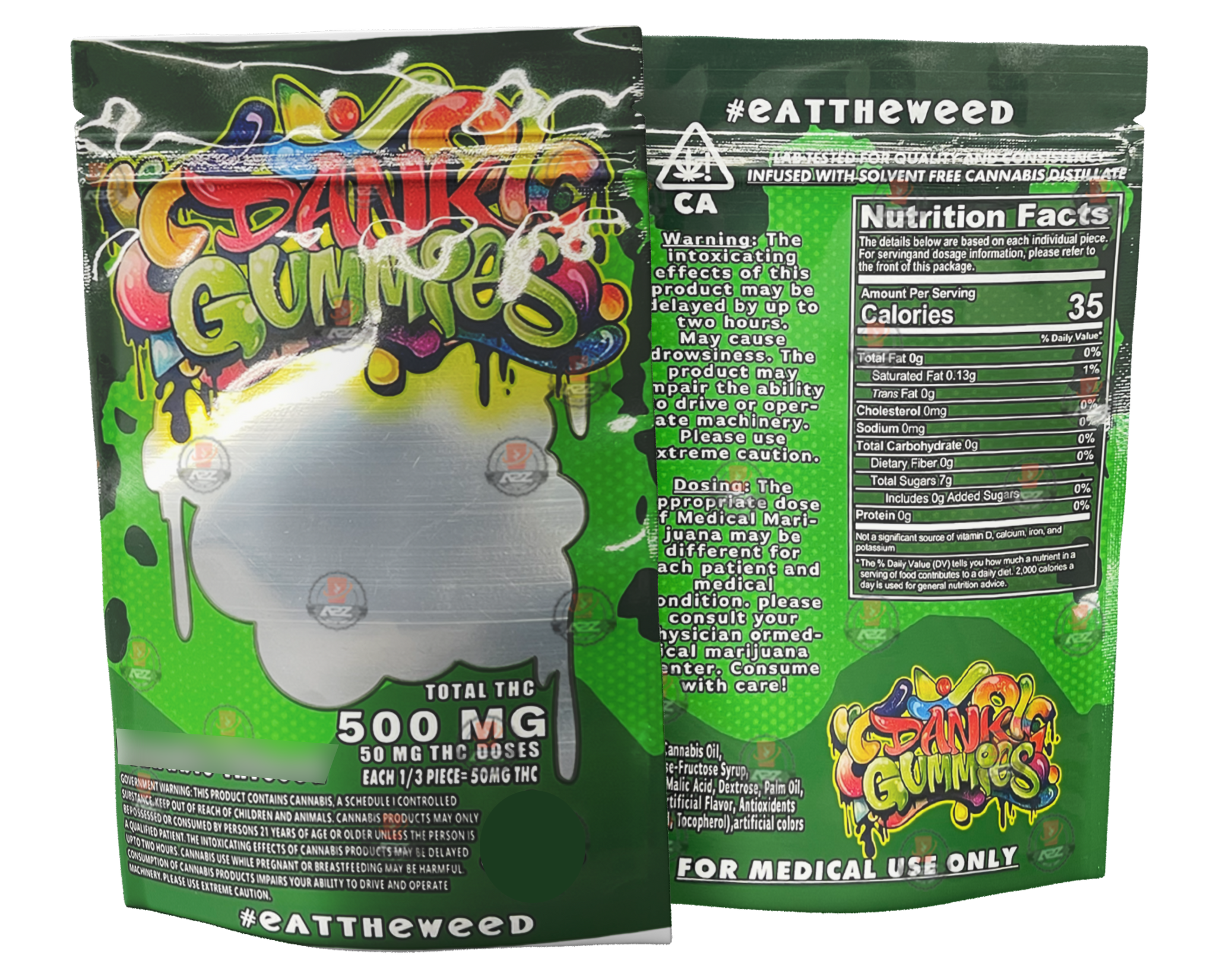Dank Gummies 500mg Mylar Bag Green-Packaging Only