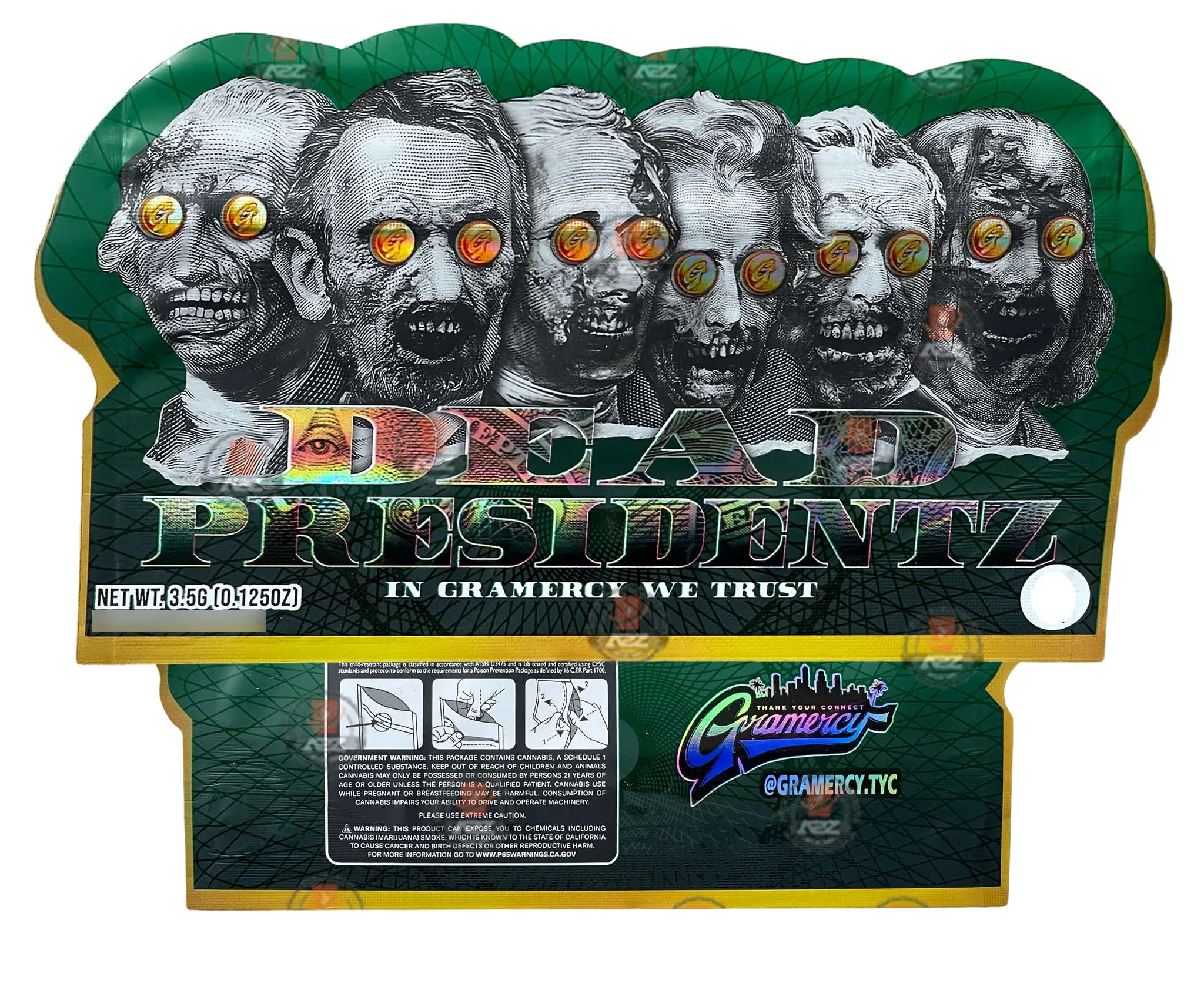 Dead Presidents 3.5g Mylar Bag Cut Out-Holographic President