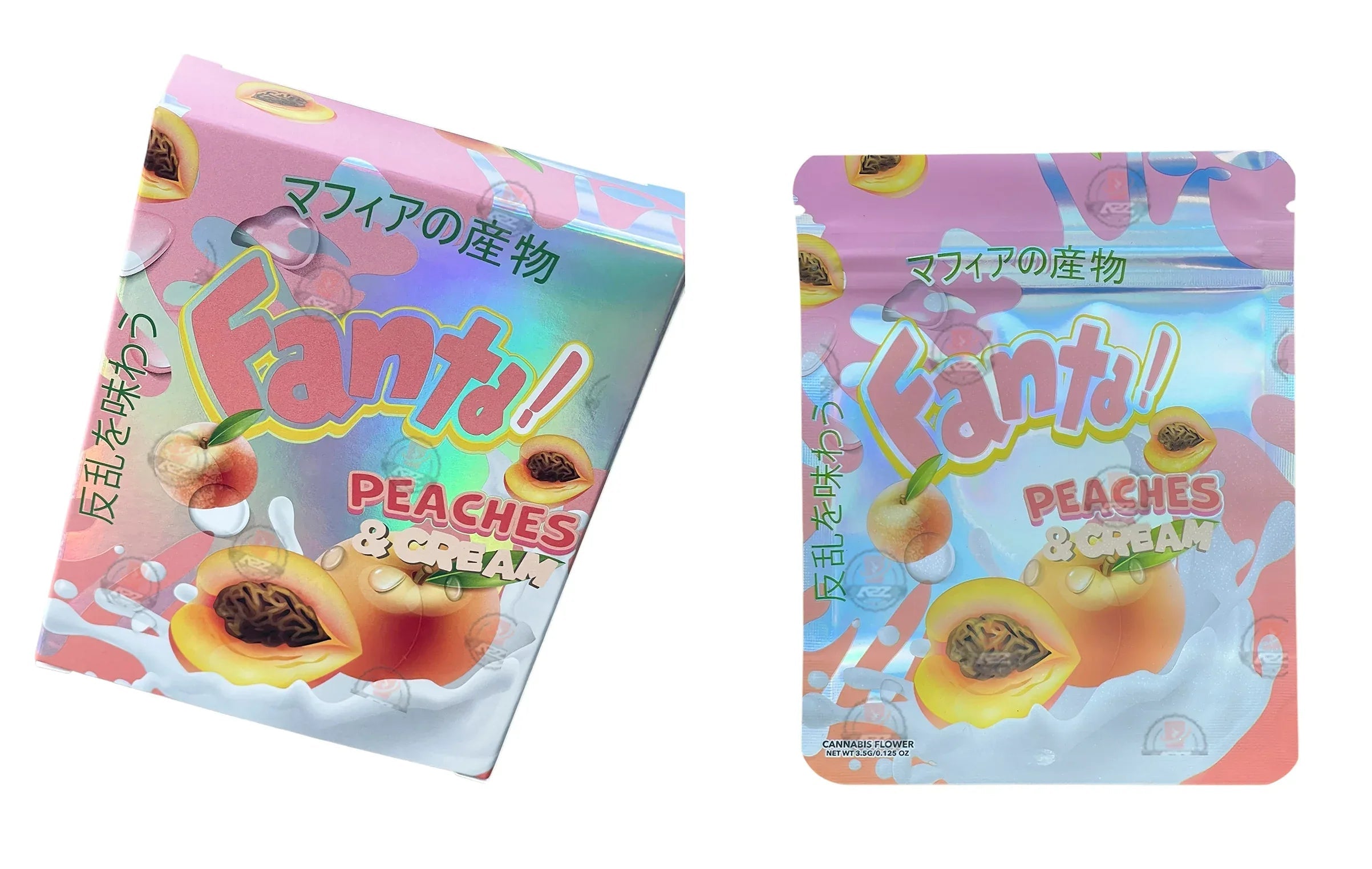 Fanta Peaches & Cream Mylar Bags with Boxes 3.5g Box Packaging Holographic - Black Unicorn Hub