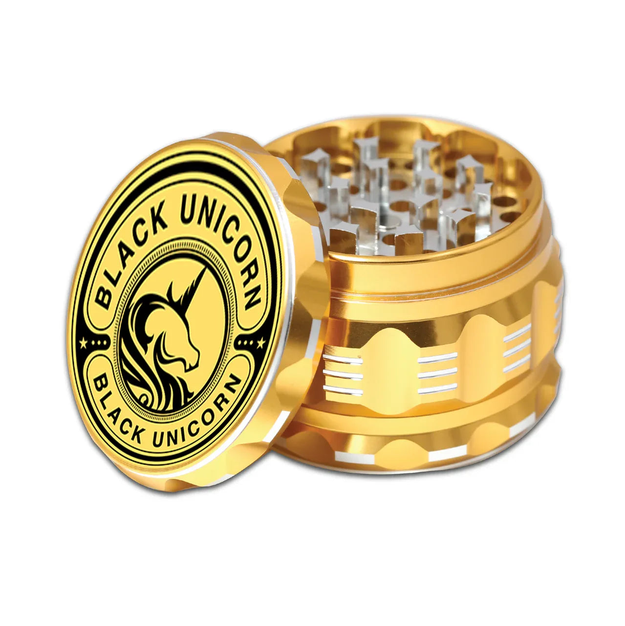 Grinder with Pollen Catcher. Large 4 Piece, 2.5" Aluminum (Gold) - Black Unicorn Hub