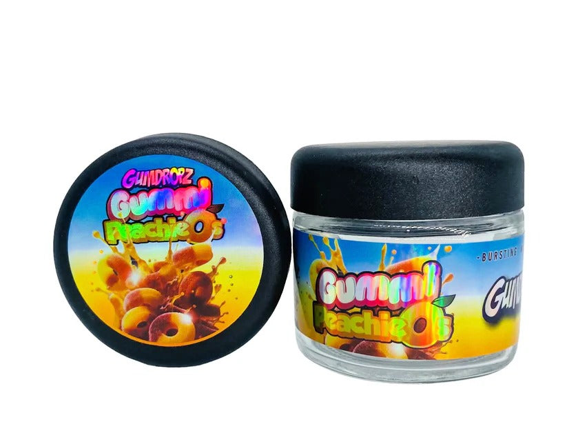 Gummie Peachios Sprinkelz 3.5g Glass Jars with Holographic Stickers