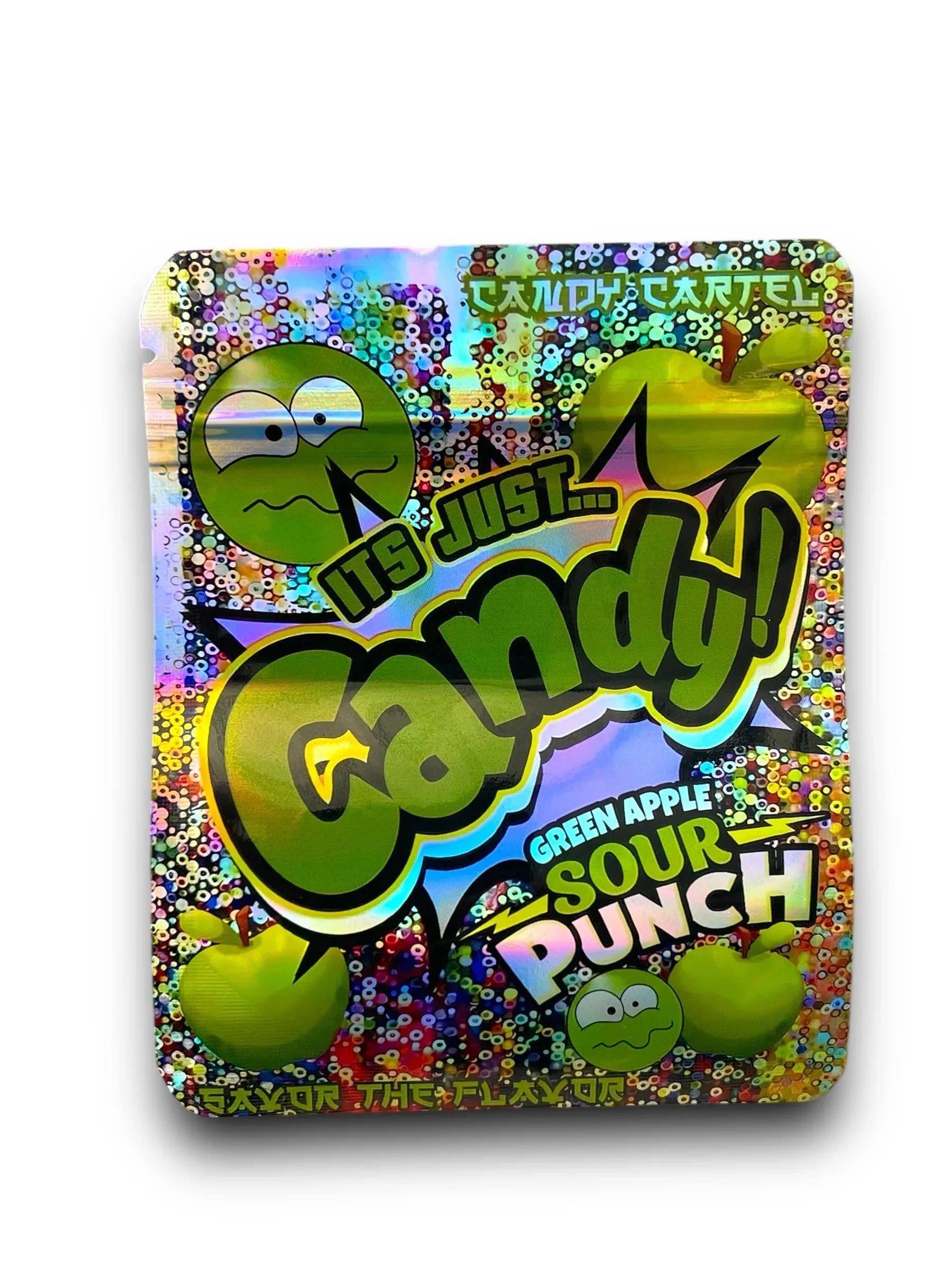 Candy Green Apple Sour Patch Mylar Bags 3.5g Holographic Candy Cartel - Black Unicorn Hub