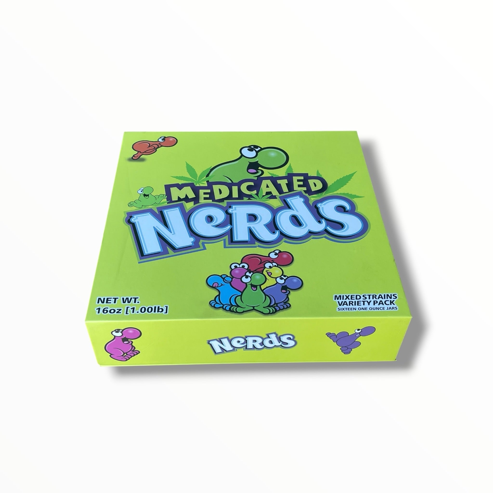 Medicated Nerds Variety Pack 16-1oz Jars in a box - Empty packaging only