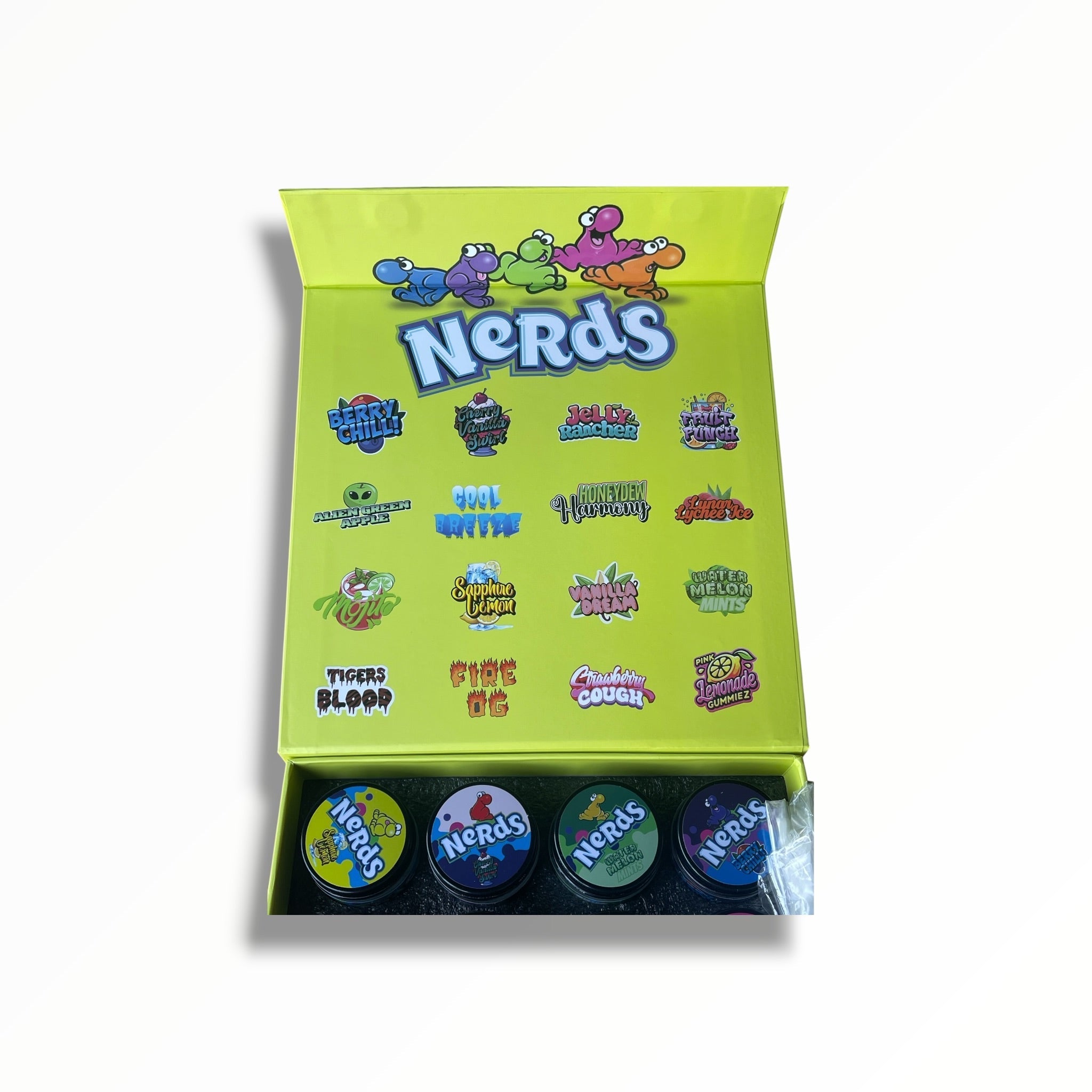 Medicated Nerds Variety Pack 16-1oz Jars in a box - Empty packaging only