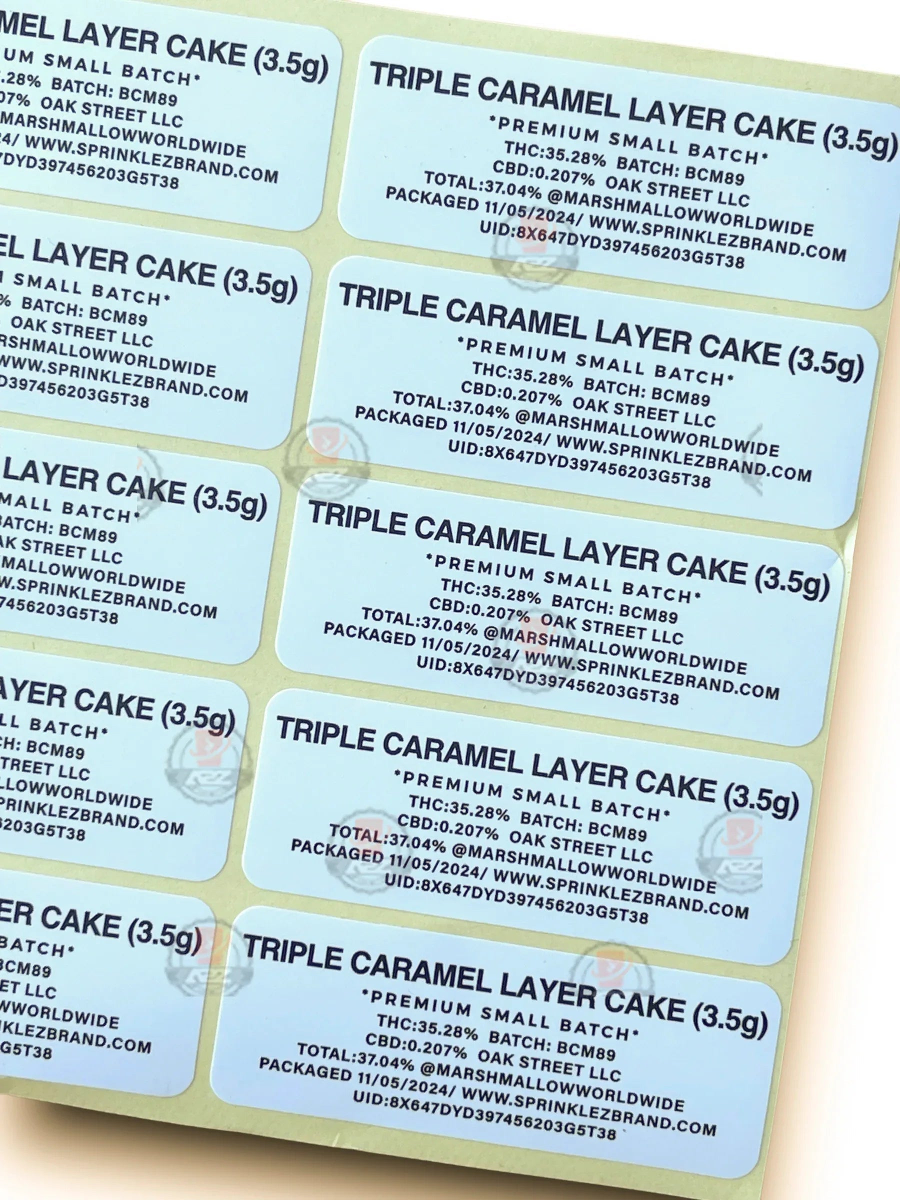 Sprinklez Triple Caramel Layer Cake 3.5G Mylar Bags -With stickers and label - Black Unicorn Hub