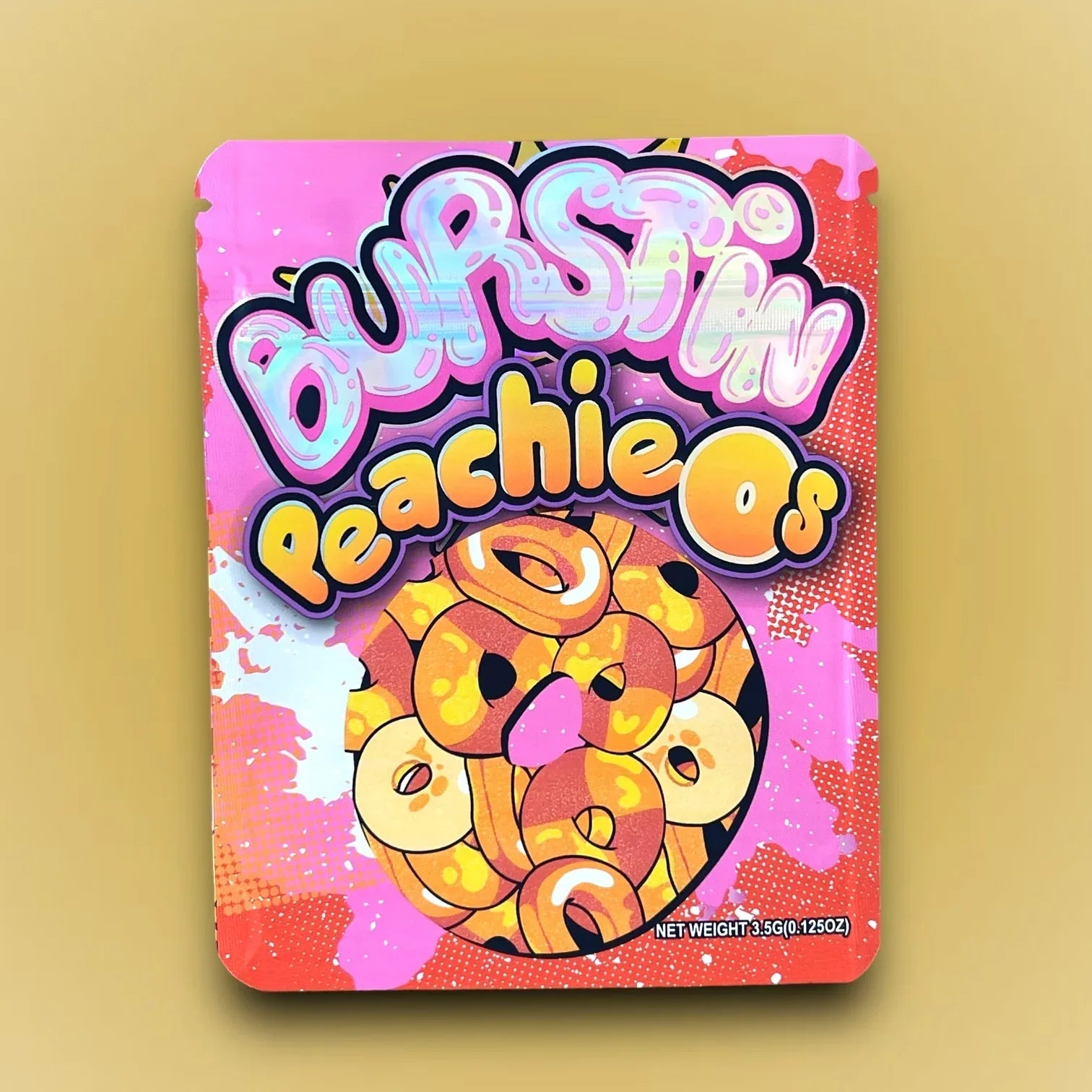 Burstin Peachieos 3.5G Mylar Bags Holographic - Black Unicorn Hub