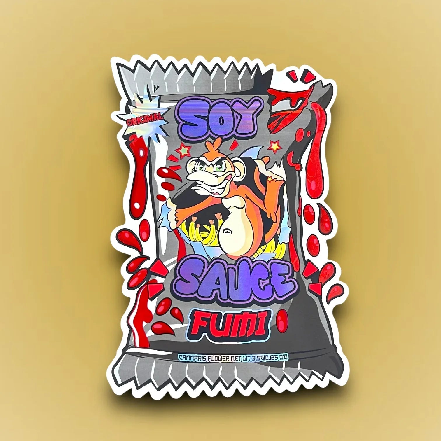 Fumi Soy Sauce cut out Mylar Bags 3.5g Die Cut Holographic New Version - Black Unicorn Hub