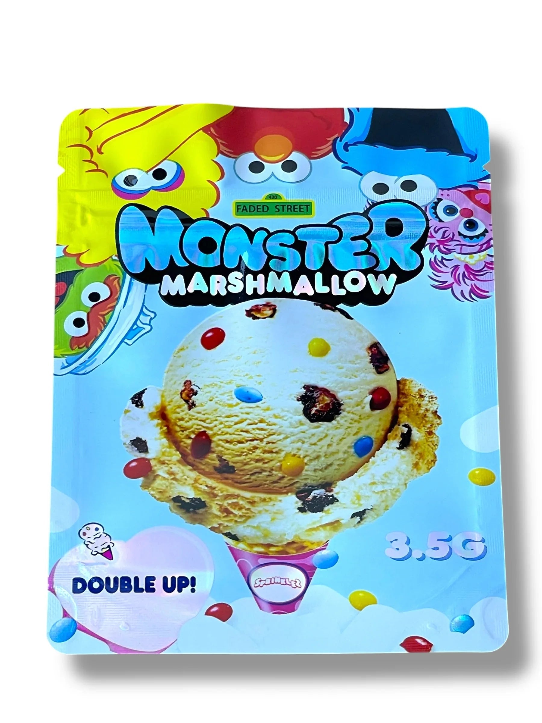 Faded Street Monster Marshmallow Mylar Bag 3.5g shape bag - Black Unicorn Hub