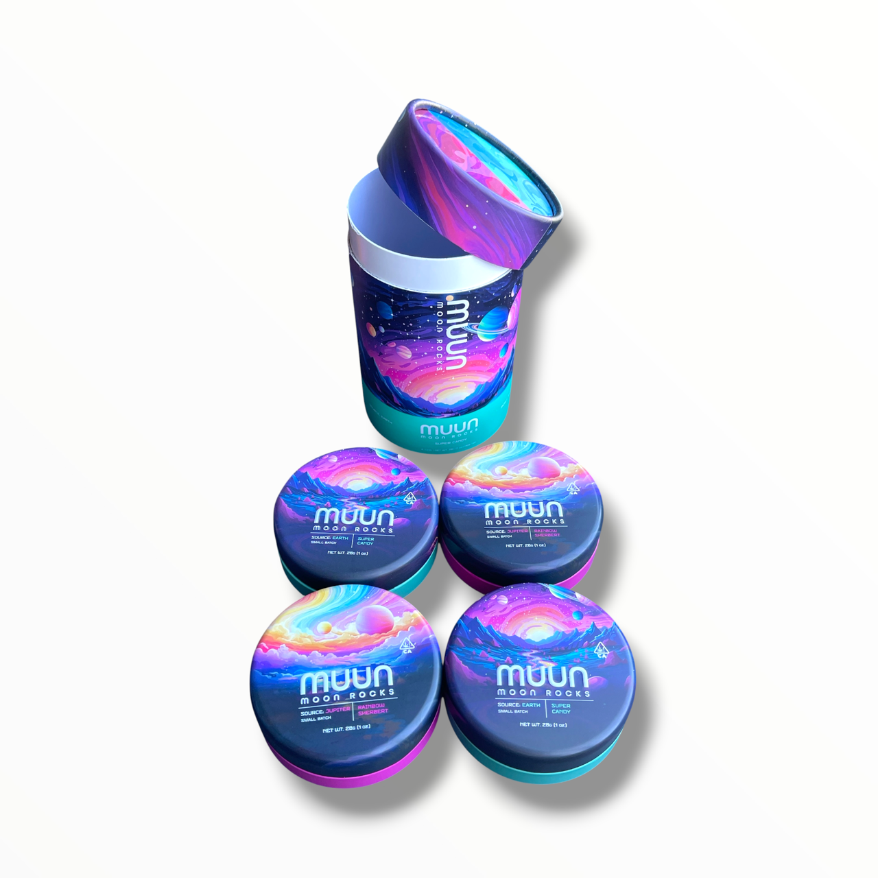 Muun Moon Rocks Mixed-Strain Variety Pack – 4 Capsules, 16 Empty 1 Oz Pods – Packaging Only