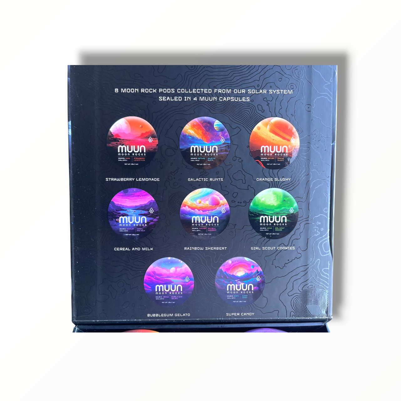 Muun Moon Rocks Mixed-Strain Variety Pack – 4 Capsules, 16 Empty 1 Oz Pods – Packaging Only