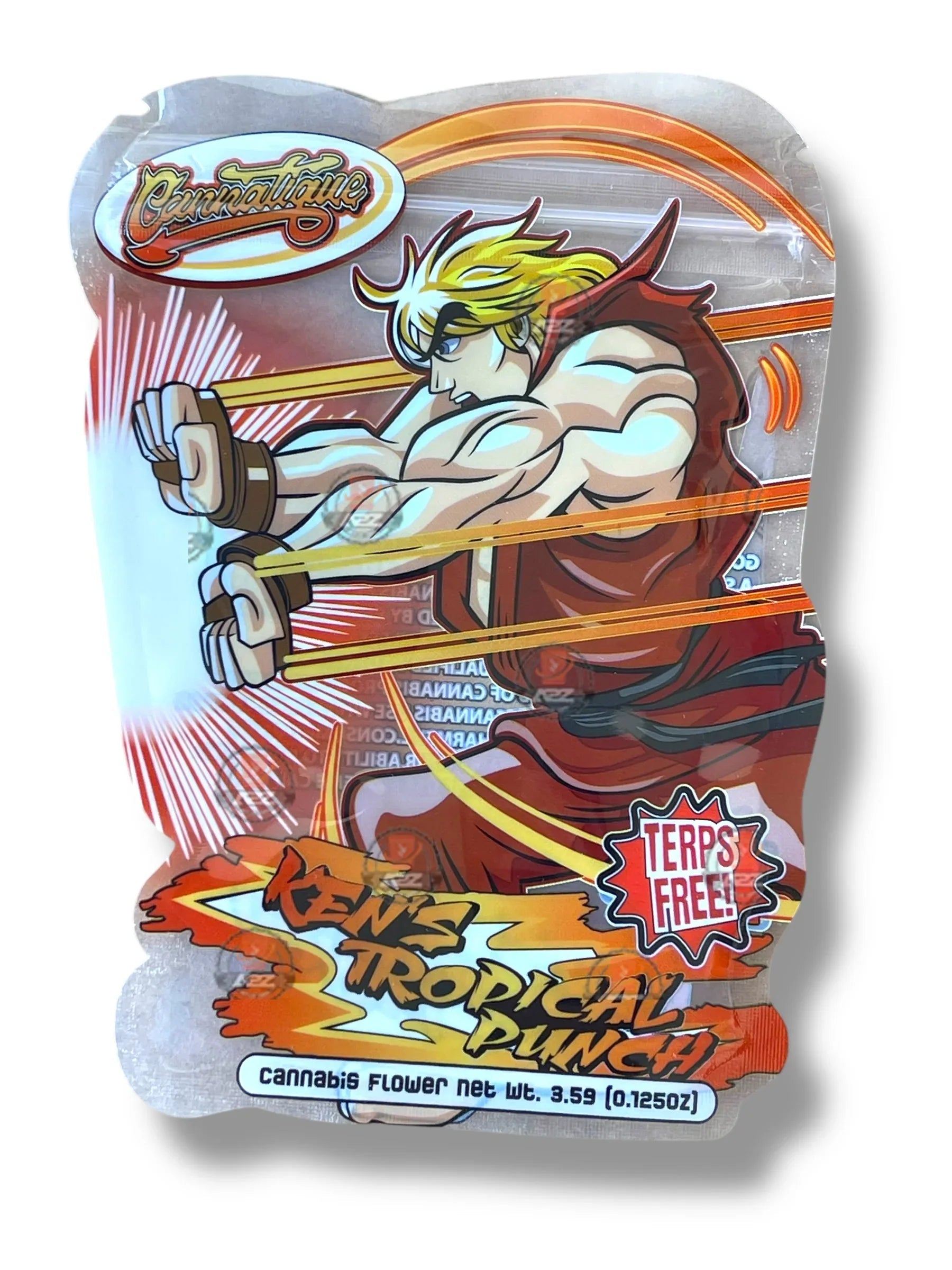 Cannatique Street Fighter Kens Tropical Punch Mylar Bag 3.5g Transparent shape bag - Black Unicorn Hub
