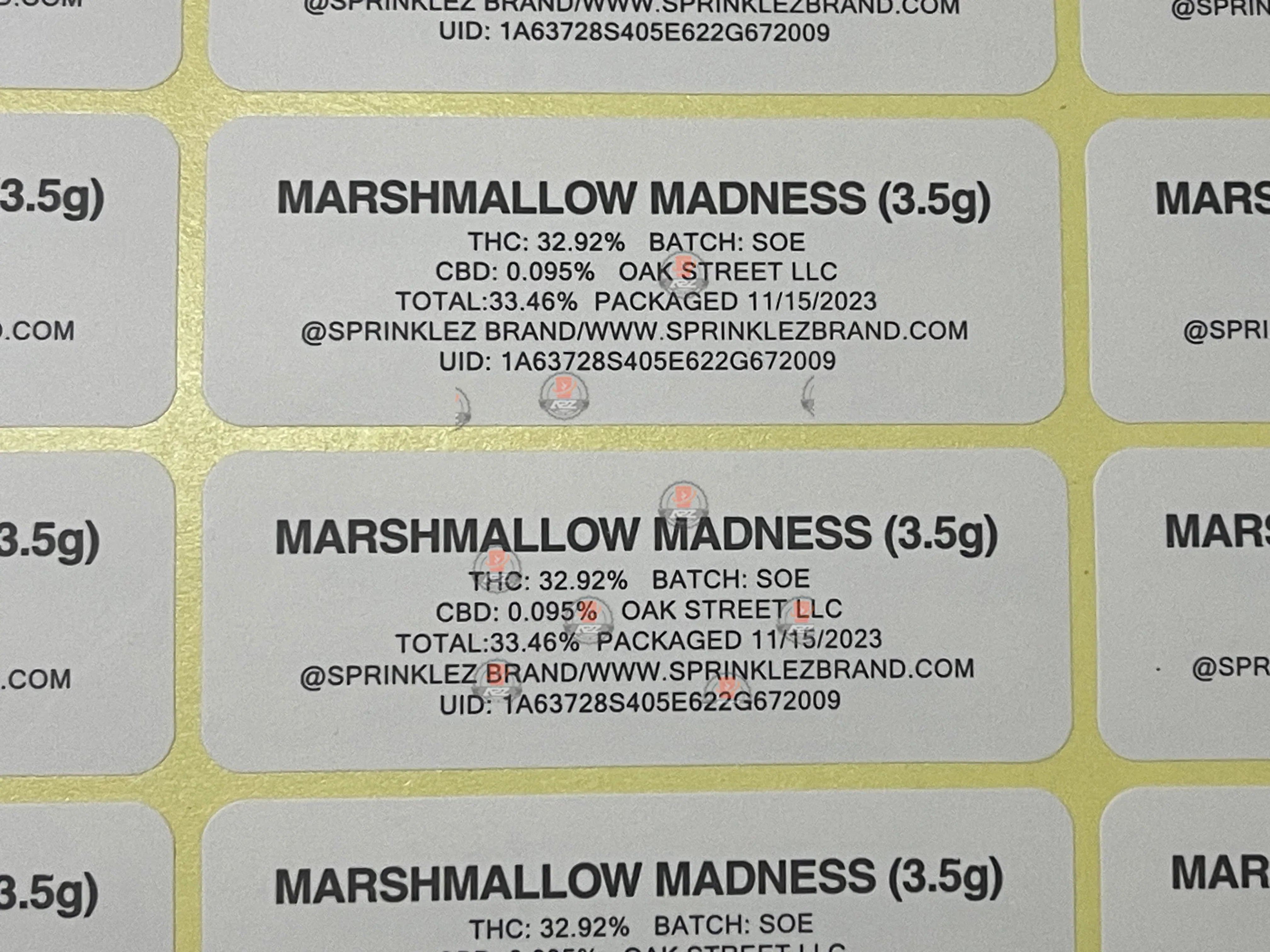 Sprinklez Madness Marshmallow Mylar Bags 3.5g Sticker base Bag -With stickers and labels - Black Unicorn Hub