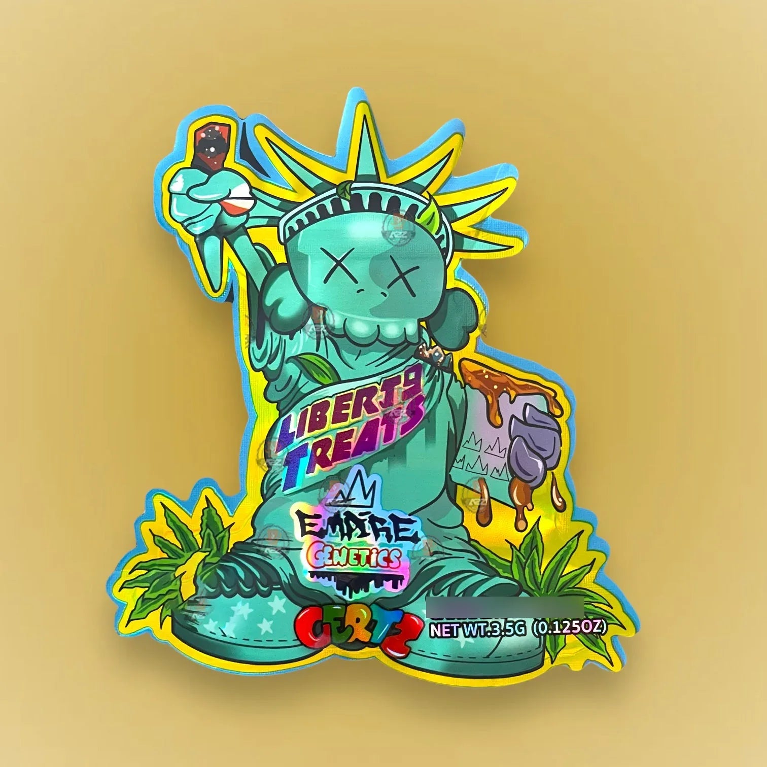 Liberty Treats 3.5G Mylar Bags- Empire Genetics Cut Out-Holographic - Black Unicorn Hub