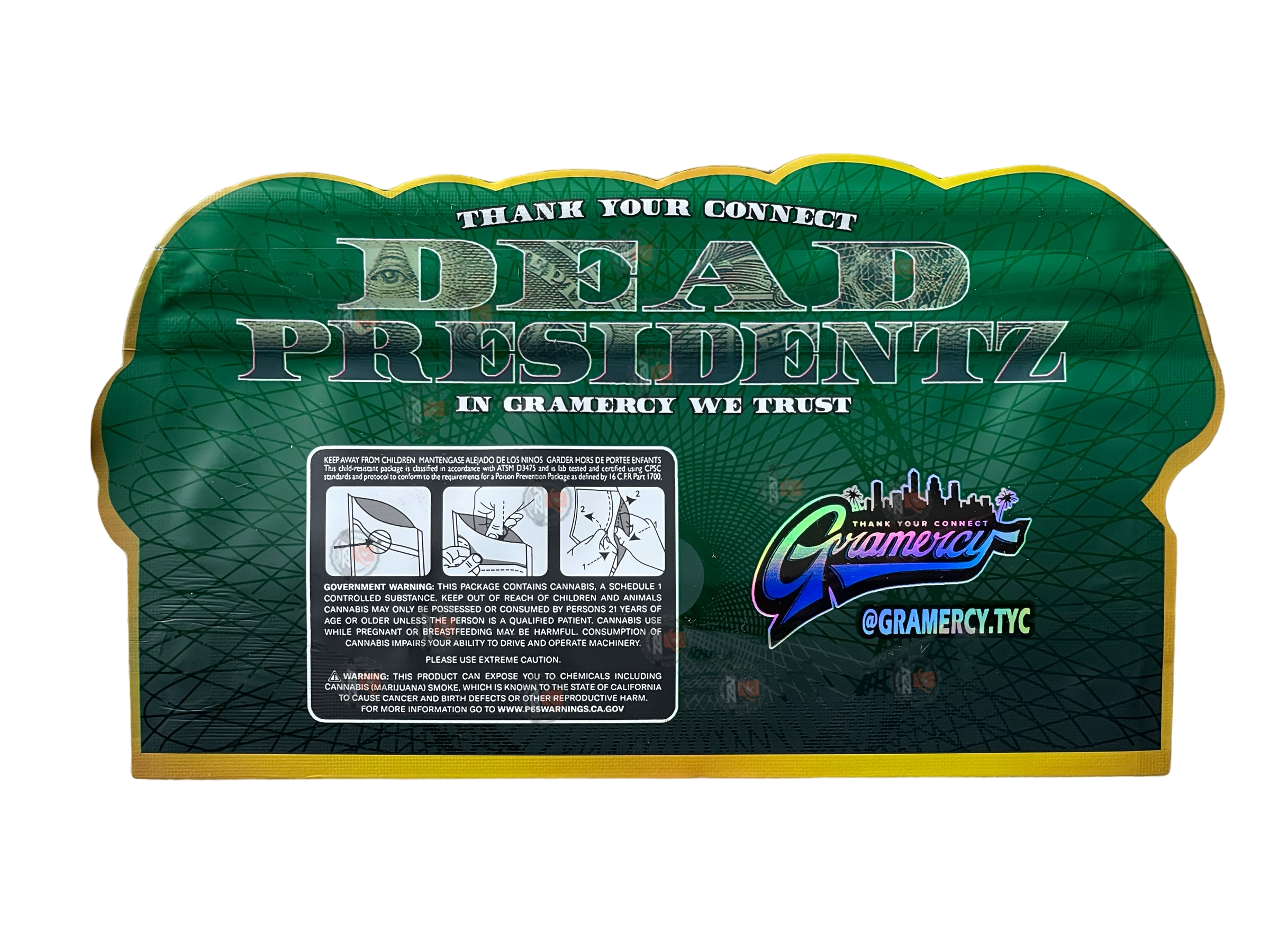 Dead Presidents 3.5g Mylar Bag Cut Out-Holographic President