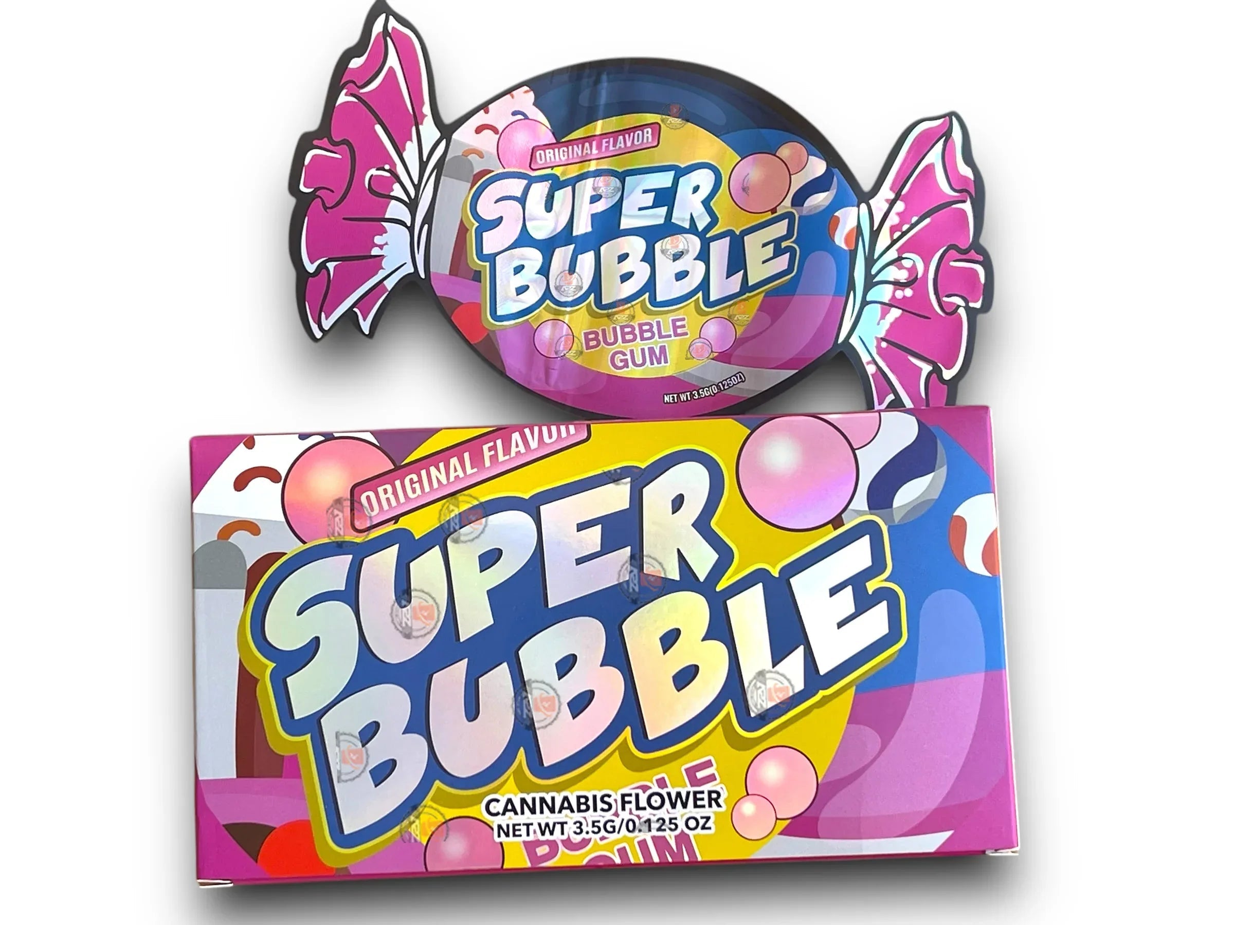 Super Bubble Gum Mylar Bags with Boxes 3.5g Box Packaging Holographic - Black Unicorn Hub