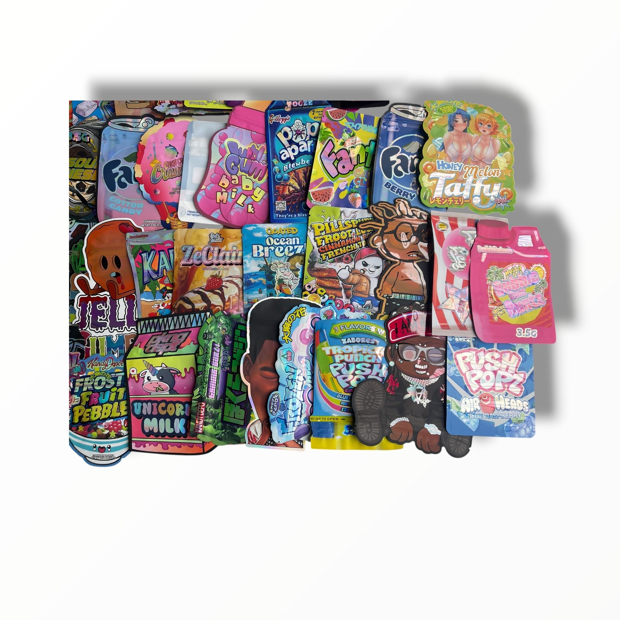 50 Different Designs 3.5g Mylar Bags – One of Each Design – Assorted Smell Proof Foil Bags – Variety Pack