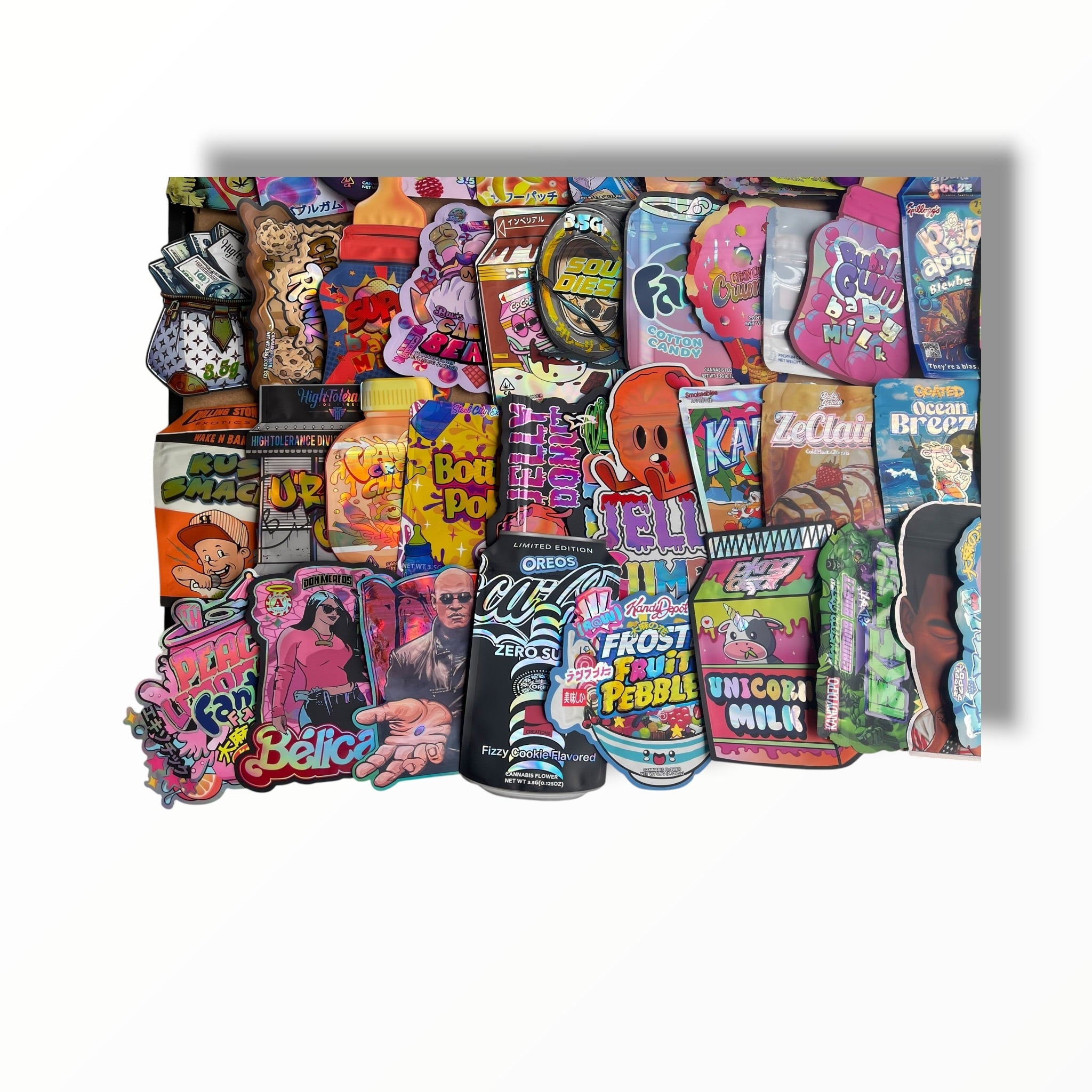 50 Different Designs 3.5g Mylar Bags – One of Each Design – Assorted Smell Proof Foil Bags – Variety Pack