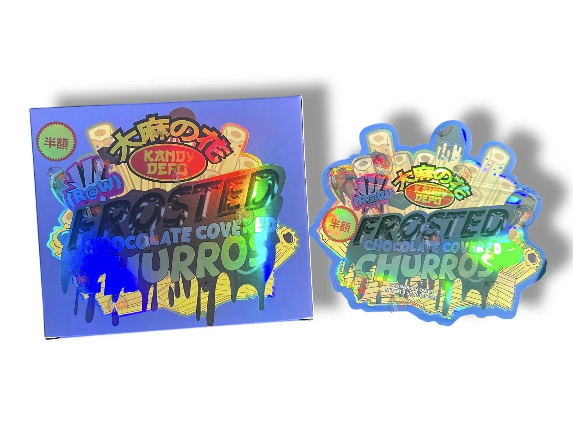 Kandy Depo Frosted Chocolate Covered Churros Mylar Bags with Boxes 3.5g Box Packaging Holographic - Black Unicorn Hub