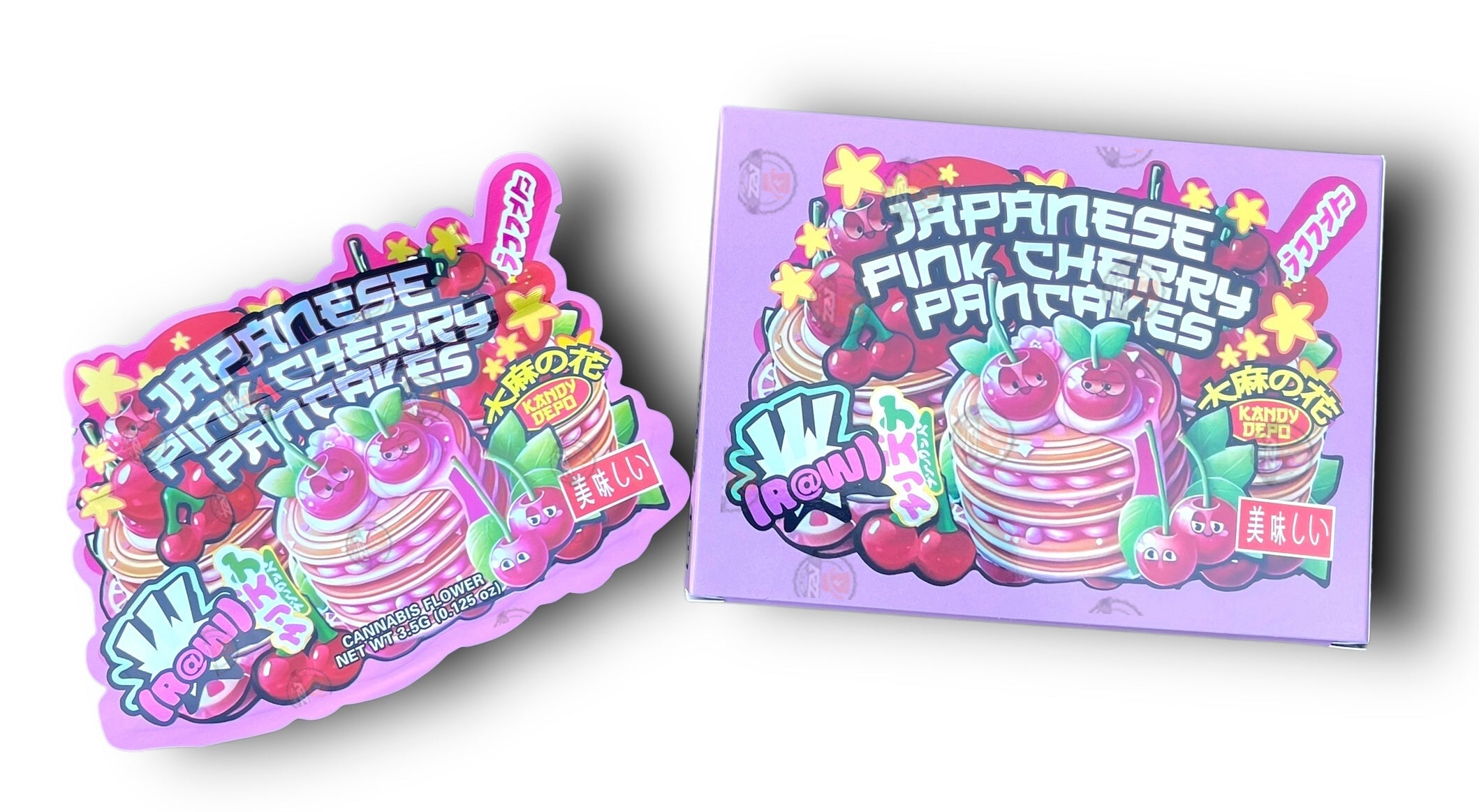 Kandy Depo Japanese Pink Cherry Pancakes Mylar Bags with Boxes 3.5g Box Packaging Holographic