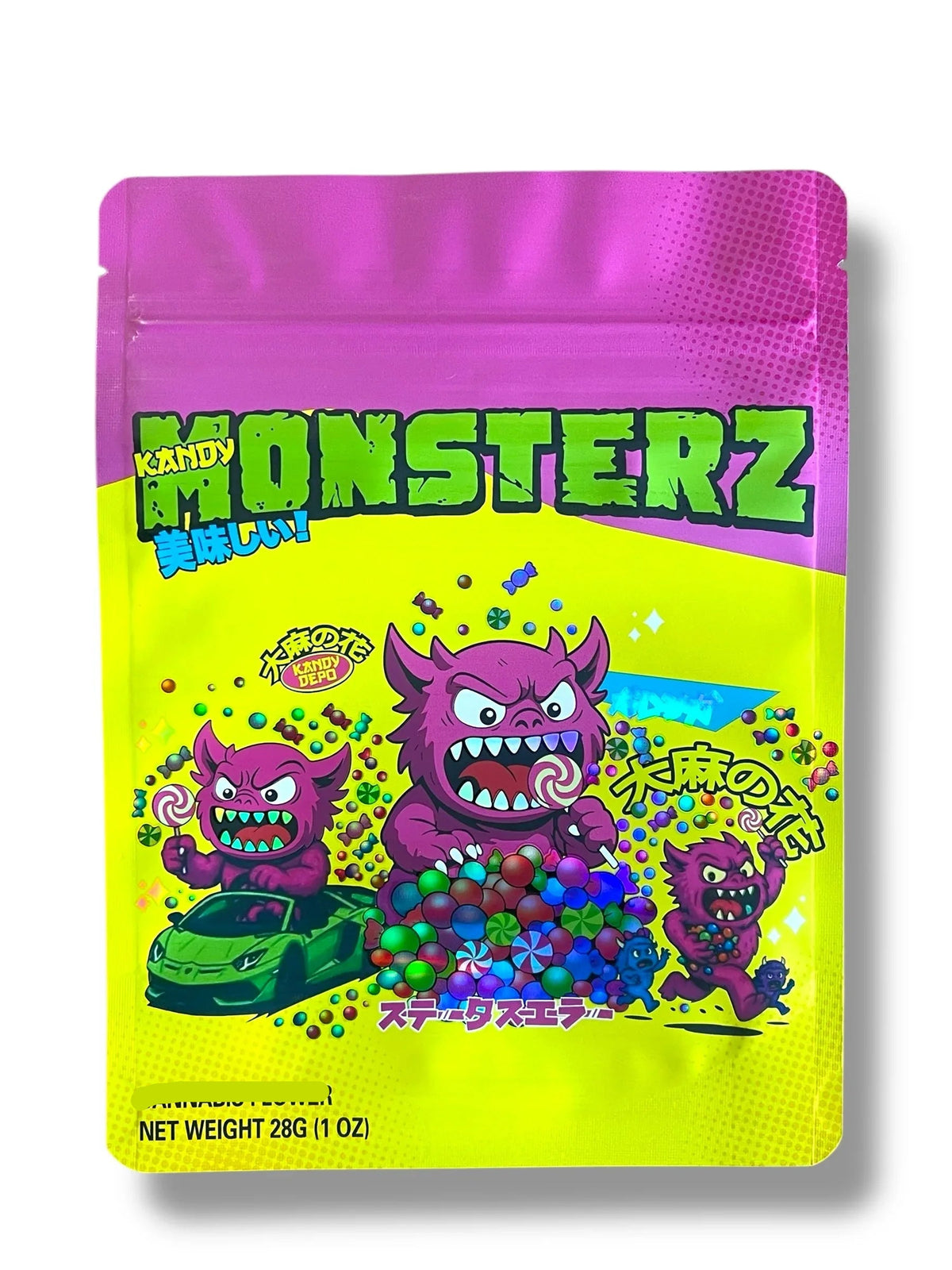 Kandy Depo Monsters 1 OZ 28G empty Mylar bag 1 ounce (50 Count) - Black Unicorn Hub