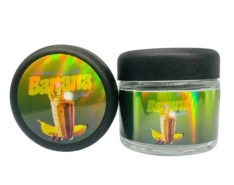 Peanut Buter Banana Blast Sprinklez 3.5g Glass Jars with Holographic Stickers