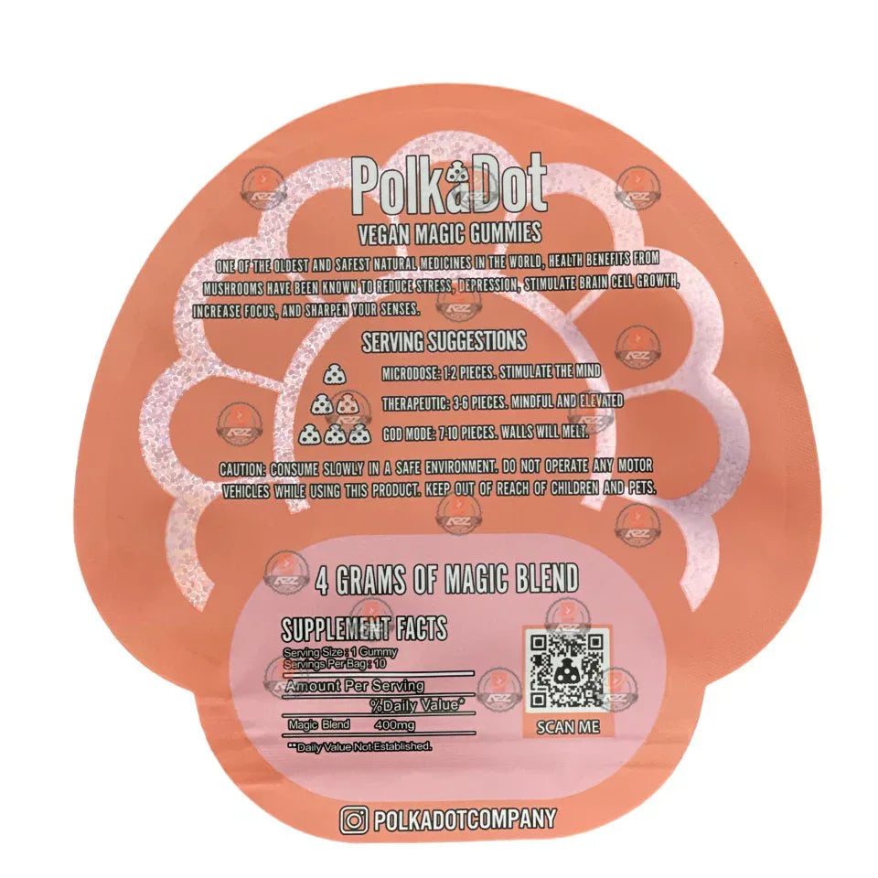 Polkadot Gummies Peach Mylar bags 3.5g (Empty Bag-Packaging only) - Black Unicorn Hub