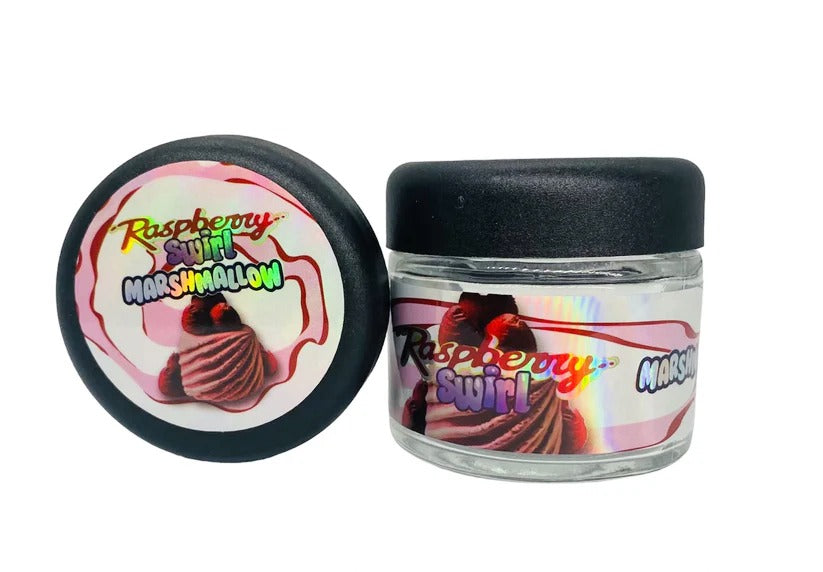 Raspberry Swirl Marshmallow Sprinklez 3.5g Glass Jars with Holographic Stickers