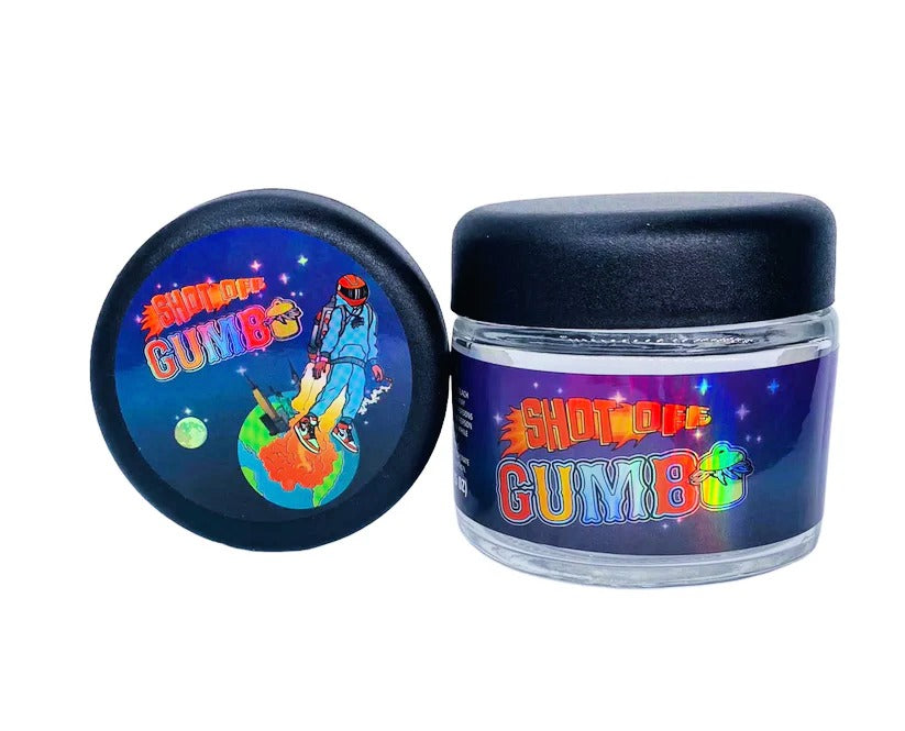 Shot Off Gumbo 3.5g Glass Jars with Holographic Stickers
